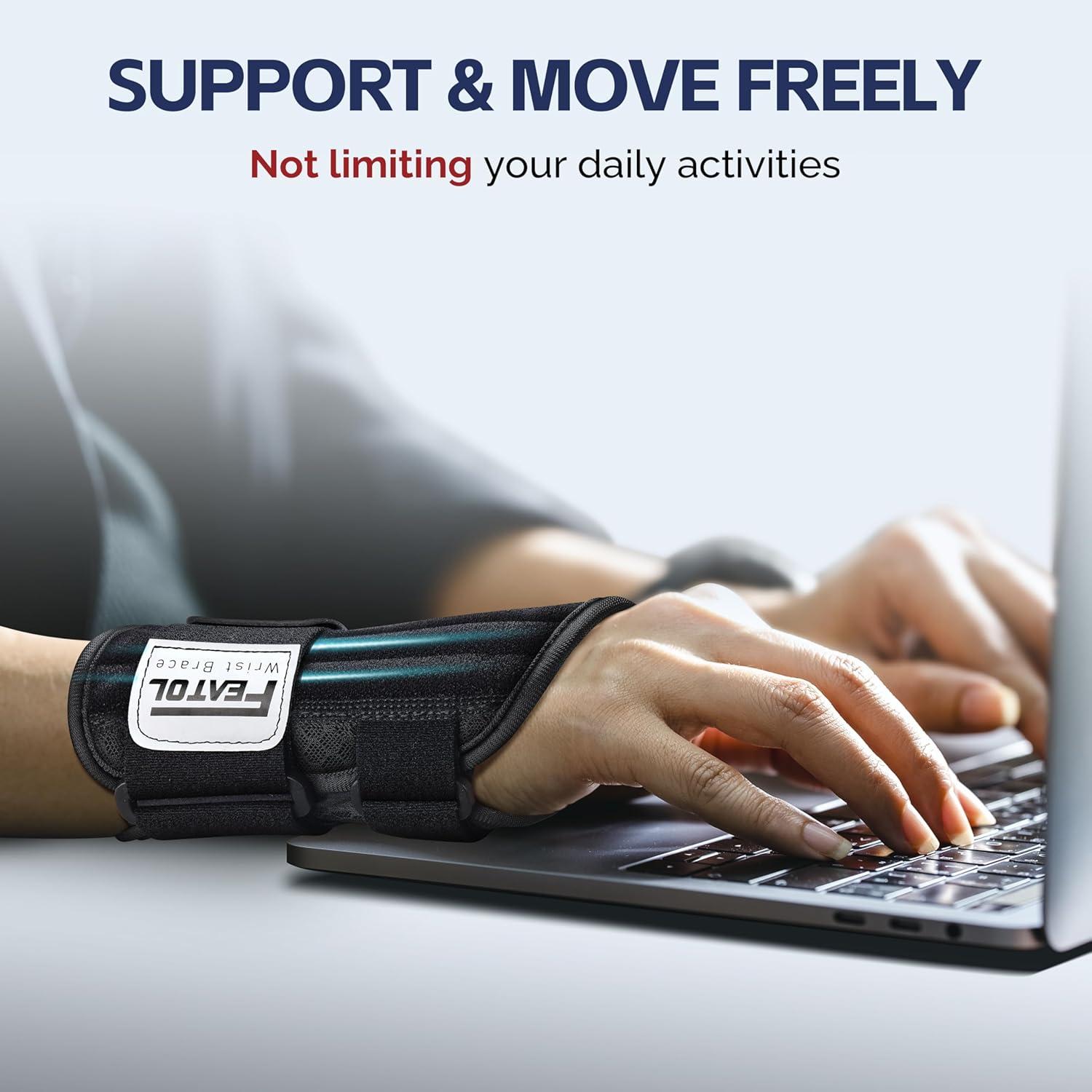 imageFEATOL 2 Pack Carpal Tunnel Wrist Brace For Work With Wrist Splint 65 Wrist Brace Night Support For Women Men Pain Relief For Tendonitis Arthritis Pregnancy Typing Right and Left Hand Medium2 Pack R and LBlack