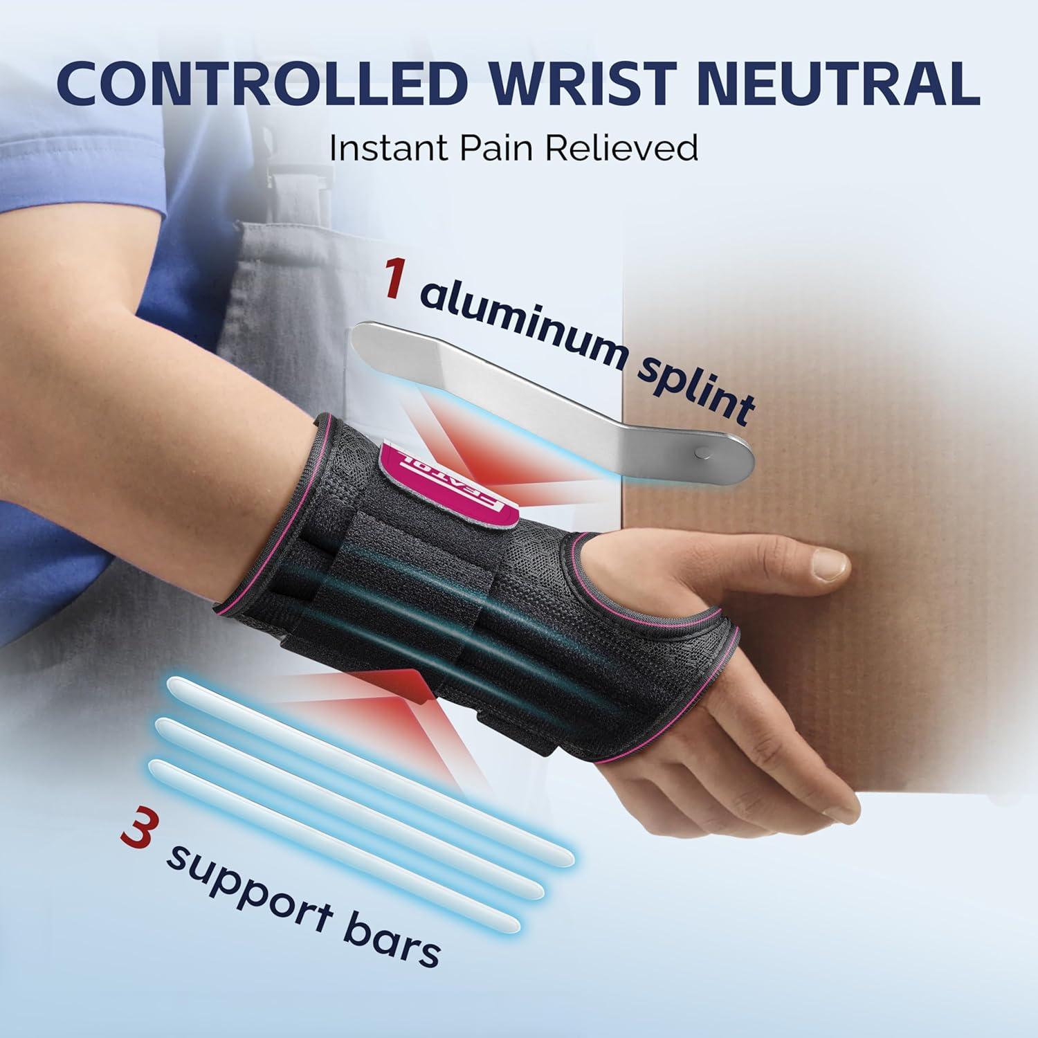 imageFEATOL 2 Pack Carpal Tunnel Wrist Brace For Work With Wrist Splint 65 Wrist Brace Night Support For Women Men Pain Relief For Tendonitis Arthritis Pregnancy Typing Right and Left Hand Medium2 Pack R and LPink