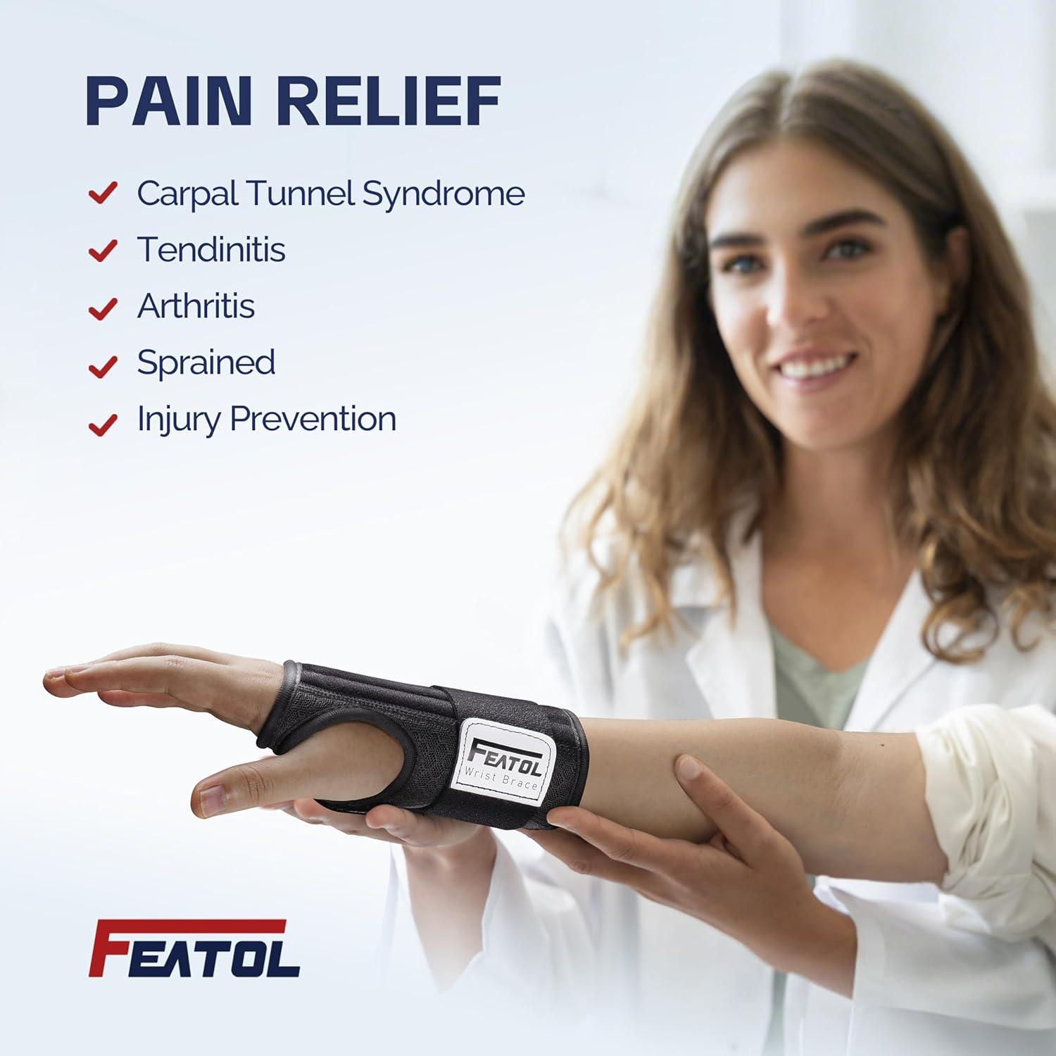 imageFEATOL 2 Pack Carpal Tunnel Wrist Brace For Work With Wrist Splint 65 Wrist Brace Night Support For Women Men Pain Relief For Tendonitis Arthritis Pregnancy Typing Right and Left Hand Medium2 Pack R and LBlack