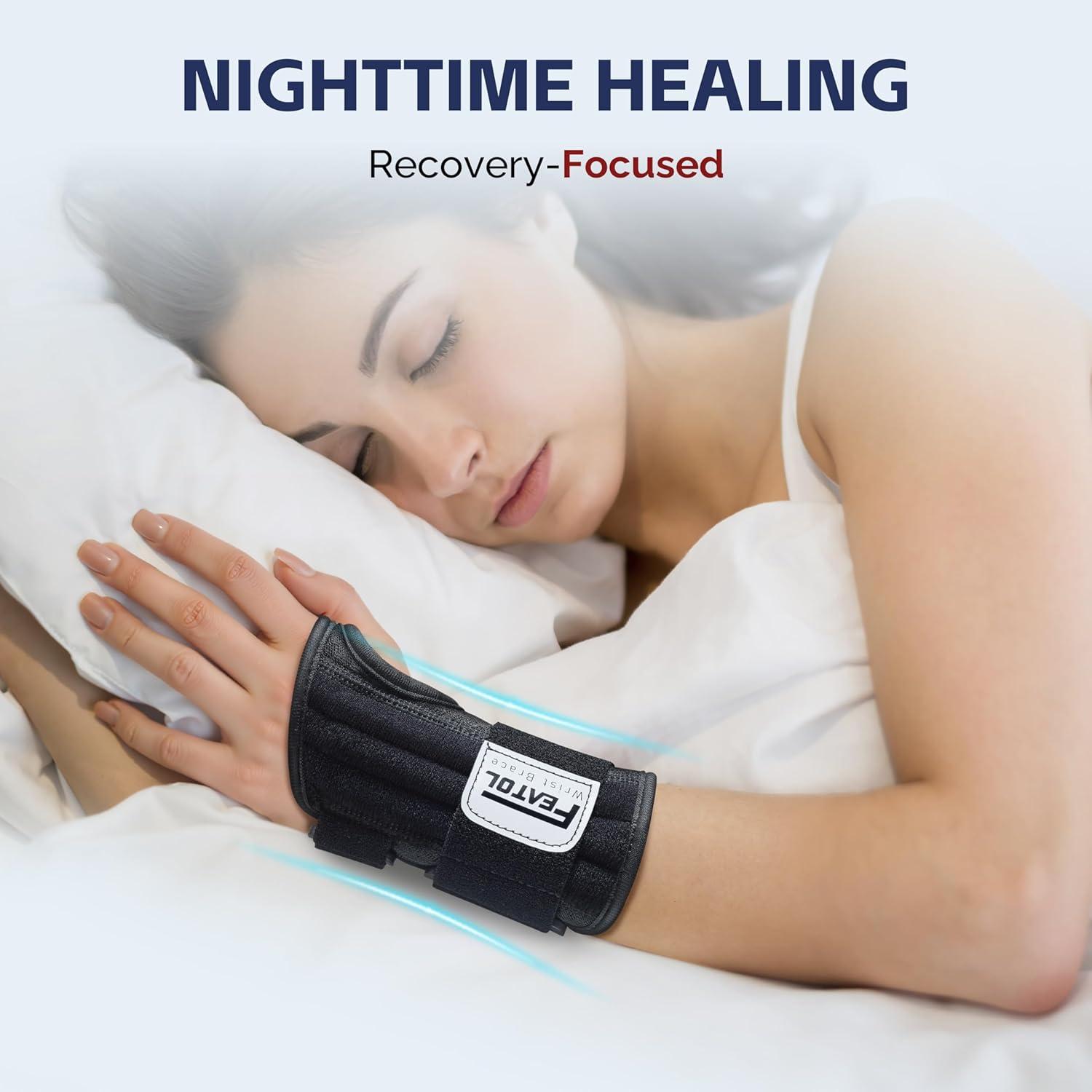 imageFEATOL 2 Pack Carpal Tunnel Wrist Brace For Work With Wrist Splint 65 Wrist Brace Night Support For Women Men Pain Relief For Tendonitis Arthritis Pregnancy Typing Right and Left Hand Medium2 Pack R and LBlack