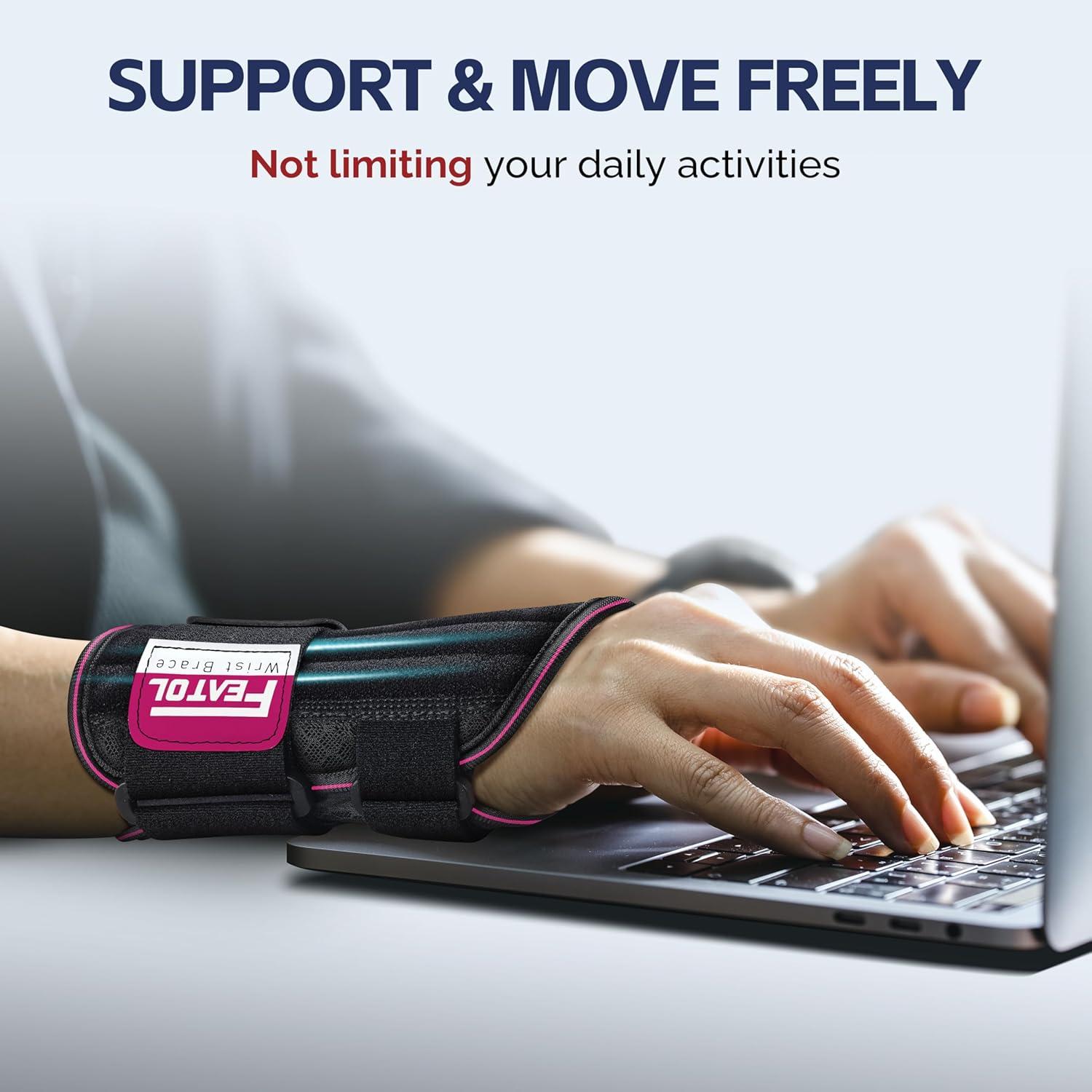 imageFEATOL 2 Pack Carpal Tunnel Wrist Brace For Work With Wrist Splint 65 Wrist Brace Night Support For Women Men Pain Relief For Tendonitis Arthritis Pregnancy Typing Right and Left Hand Medium2 Pack R and LPink