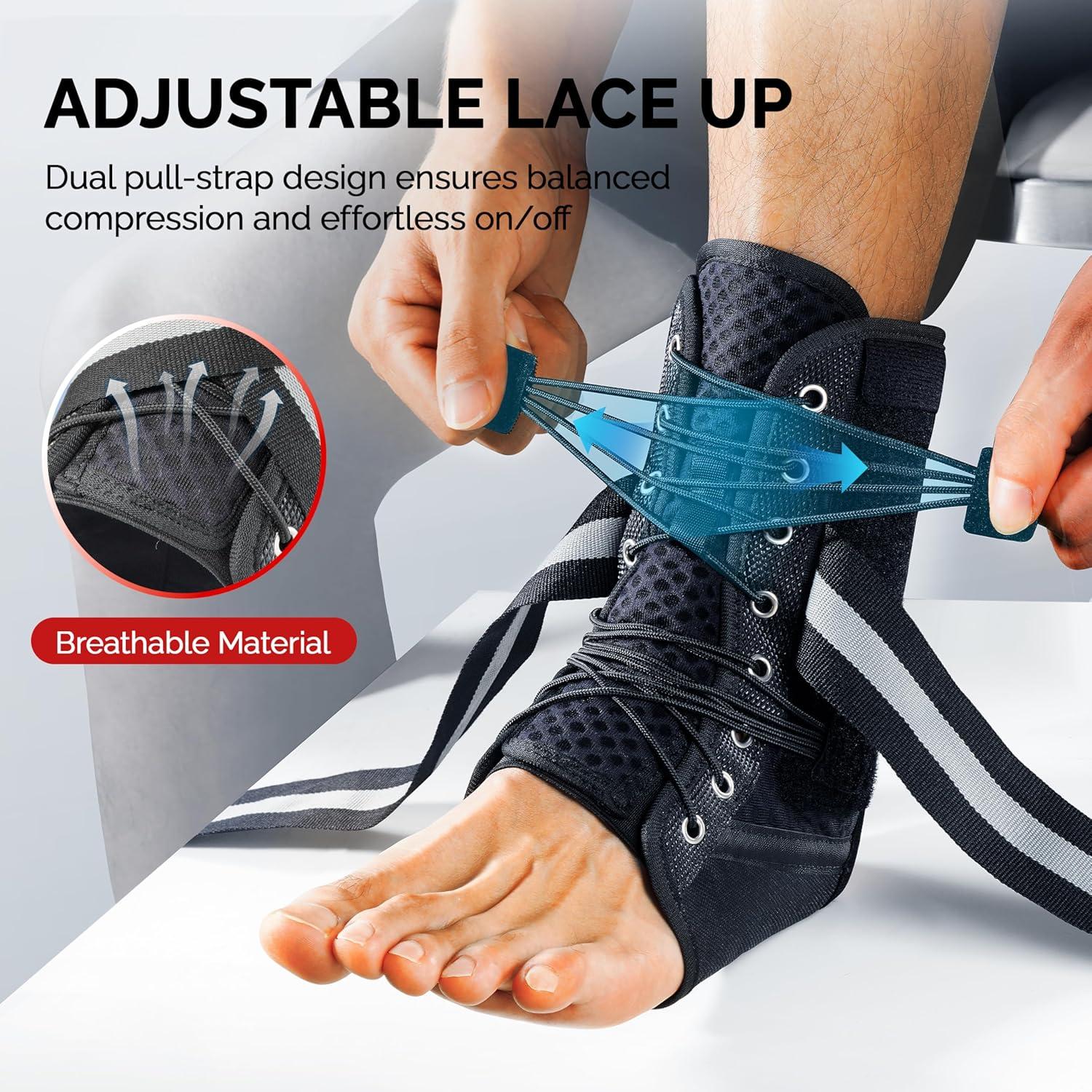 imageFEATOL Ankle Brace for Sprained Ankle Adjustable ampamp Comfortable Lace Up Support Stabilizer for Women Men with 2 Side Splints Relief for Sprain Injury Recovery Achilles Large13142Large