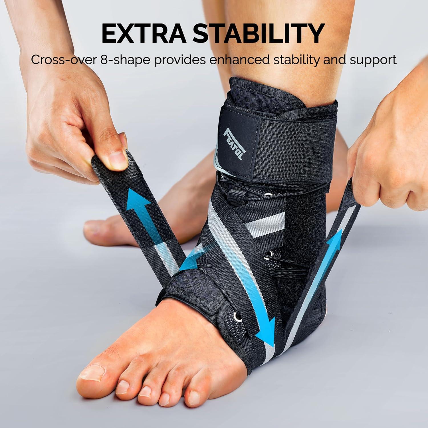 imageFEATOL Ankle Brace for Sprained Ankle Adjustable ampamp Comfortable Lace Up Support Stabilizer for Women Men with 2 Side Splints Relief for Sprain Injury Recovery Achilles Large13142Medium