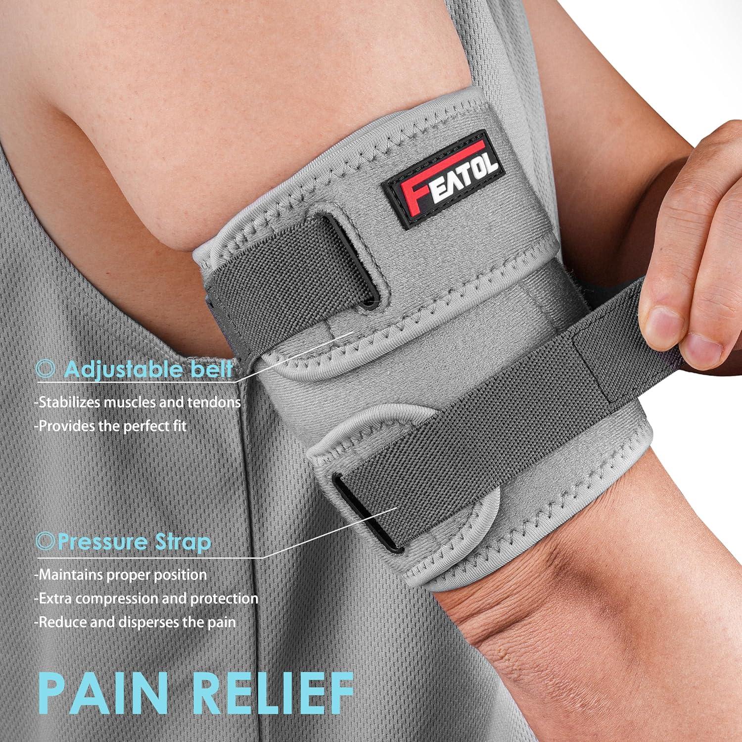 imageFEATOL Bicep Tendonitis Brace Compression Sleeve Support Upper Arm Brace Tricep Bicep Support Bands for Men and Women Arm Wrap Pain Relief for Muscle Strains and InflammationBlack LargeGray