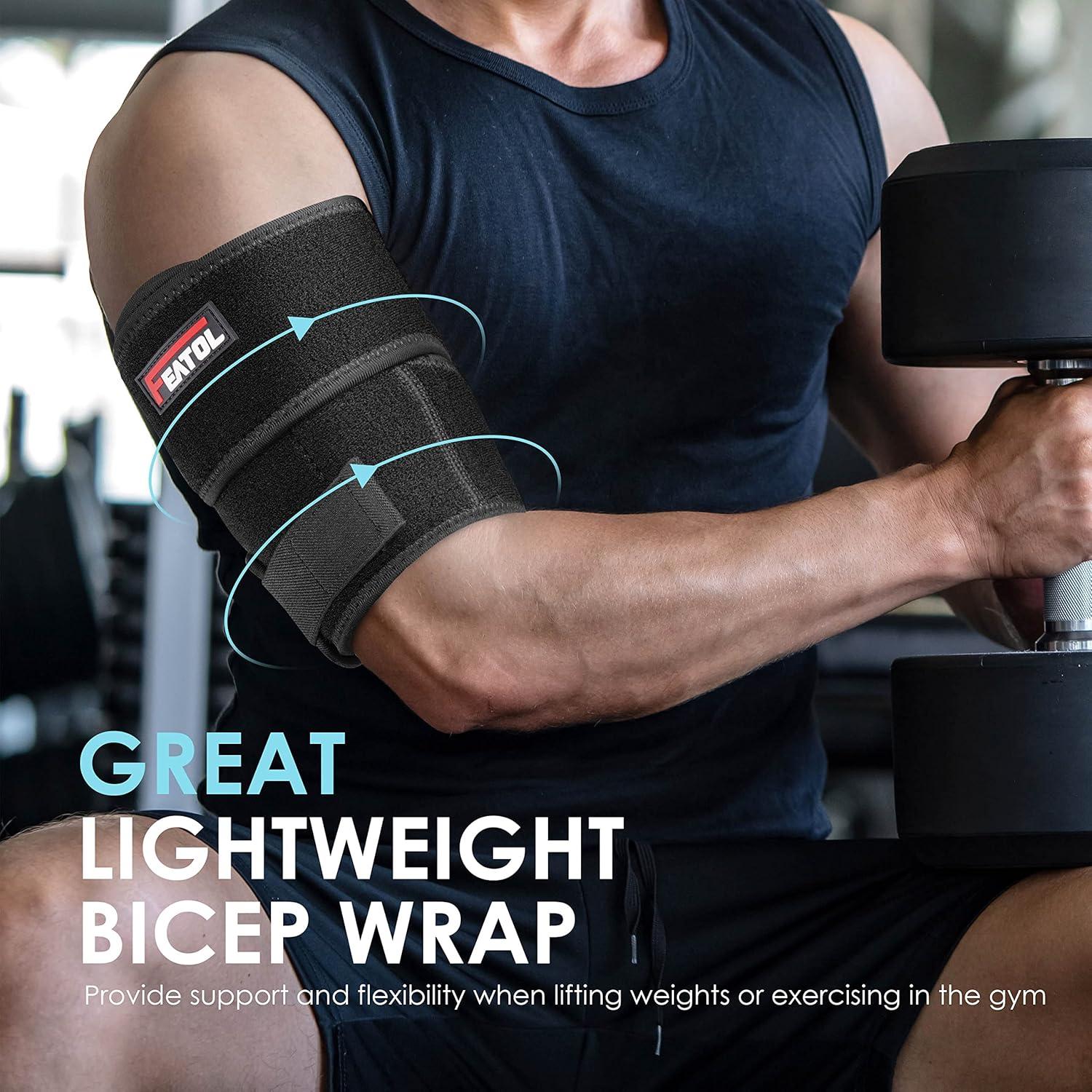 imageFEATOL Bicep Tendonitis Brace Compression Sleeve Support Upper Arm Brace Tricep Bicep Support Bands for Men and Women Arm Wrap Pain Relief for Muscle Strains and InflammationBlack LargeBlack