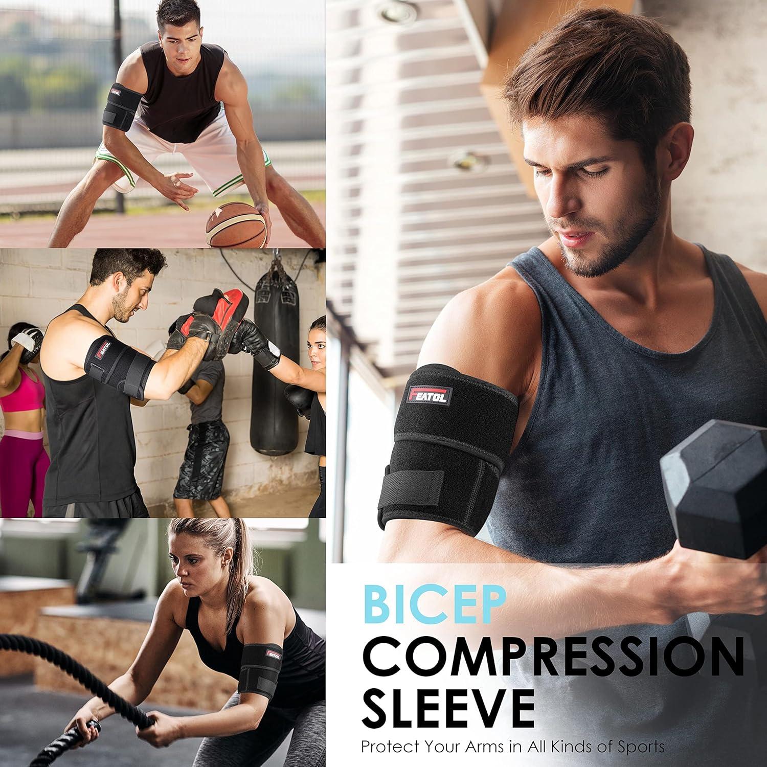 imageFEATOL Bicep Tendonitis Brace Compression Sleeve Support Upper Arm Brace Tricep Bicep Support Bands for Men and Women Arm Wrap Pain Relief for Muscle Strains and InflammationBlack LargeBlack