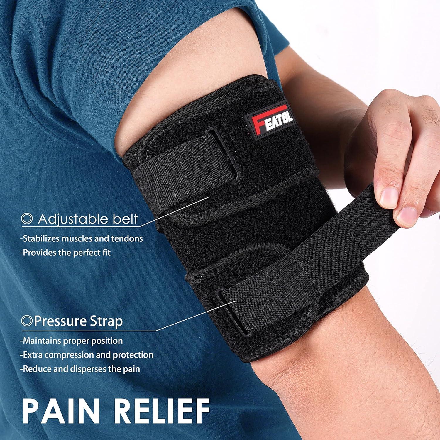 imageFEATOL Bicep Tendonitis Brace Compression Sleeve Support Upper Arm Brace Tricep Bicep Support Bands for Men and Women Arm Wrap Pain Relief for Muscle Strains and InflammationBlack LargeBlack