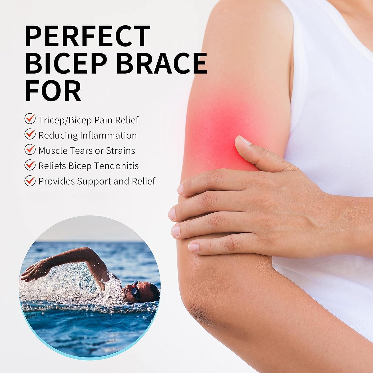 imageFEATOL Bicep Tendonitis Brace Compression Sleeve Support Upper Arm Brace Tricep Bicep Support Bands for Men and Women Arm Wrap Pain Relief for Muscle Strains and InflammationBlack LargeGray