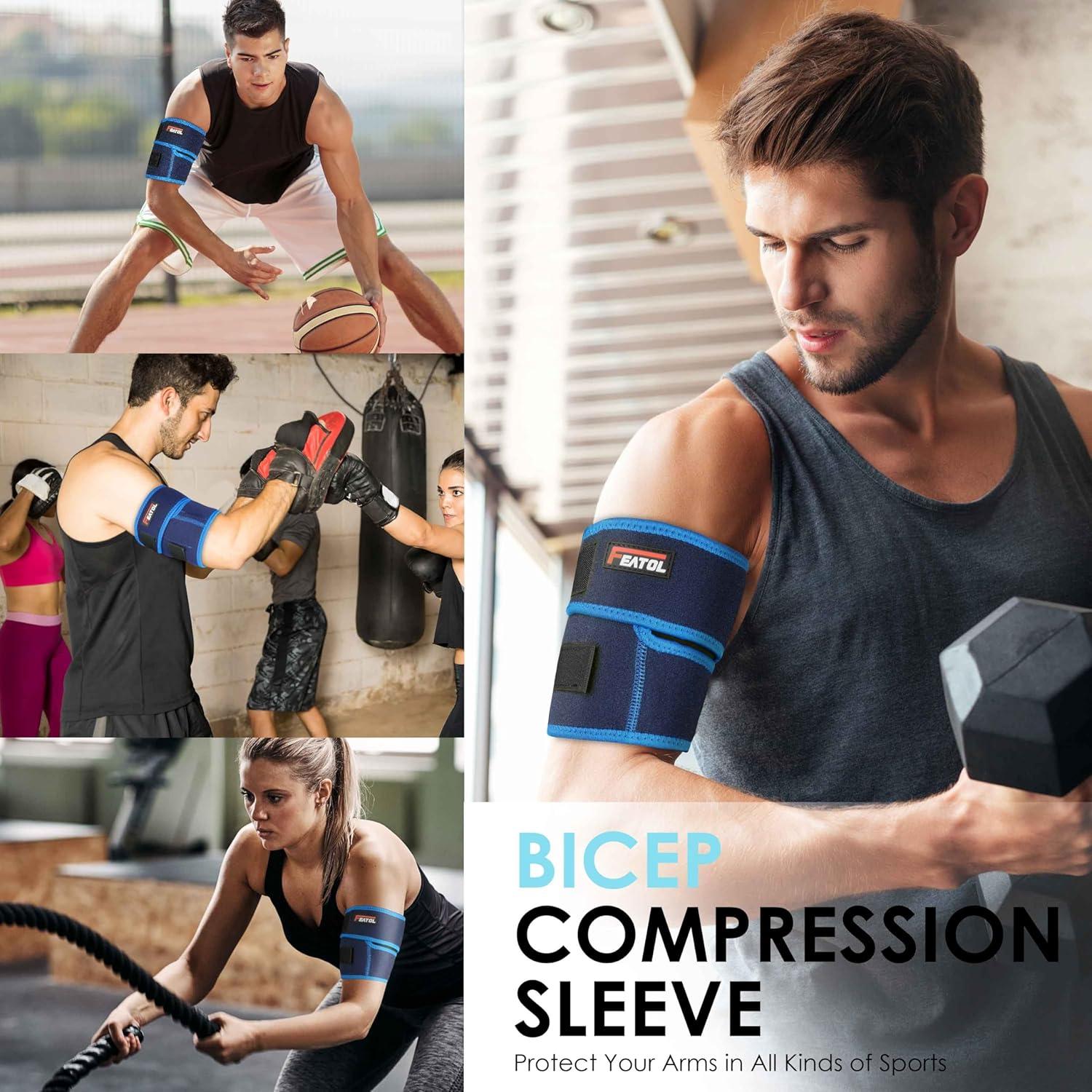 imageFEATOL Bicep Tendonitis Brace Compression Sleeve Support Upper Arm Brace Tricep Bicep Support Bands for Men and Women Arm Wrap Pain Relief for Muscle Strains and InflammationBlack LargeBlue