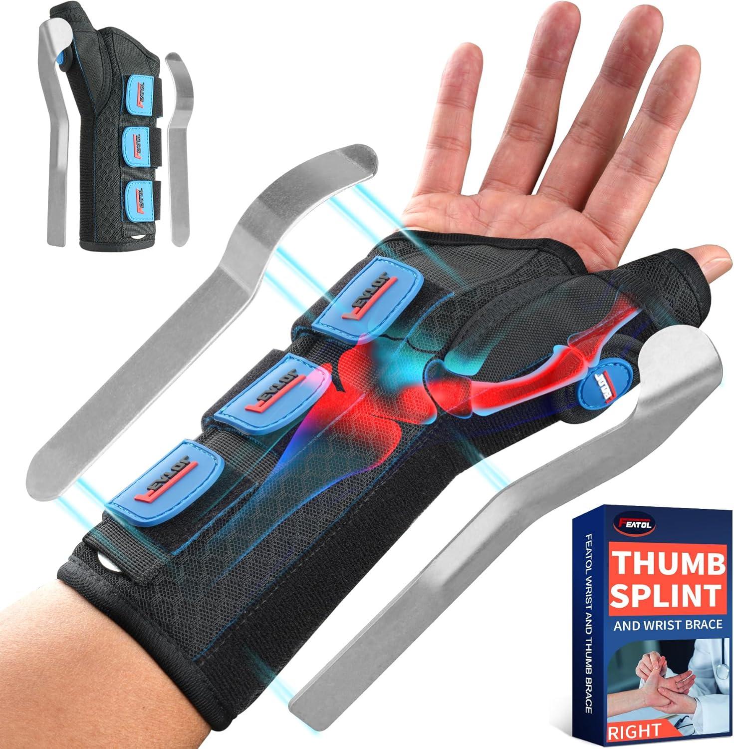 imageFEATOL Carpal Tunnel Wrist Brace Night Support Thumb Spica Splint Right Hand for De Quervains Tenosynovitis Tendonitis Wrist Brace With Thumb SupportSmallMediumWomen ampamp Men BlackLargeXLargePack of 1