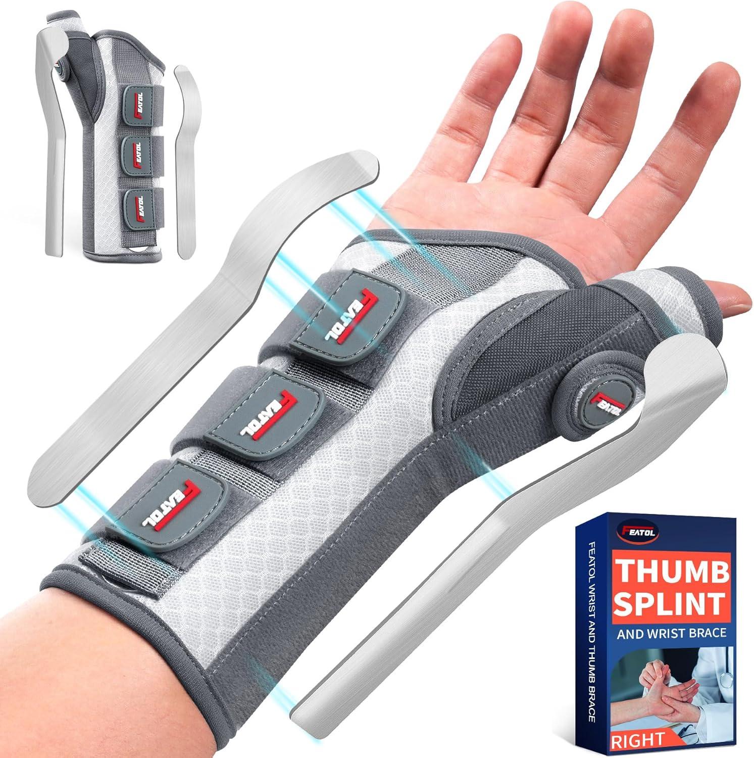 imageFEATOL Carpal Tunnel Wrist Brace Night Support Thumb Spica Splint Right Hand for De Quervains Tenosynovitis Tendonitis Wrist Brace With Thumb SupportSmallMediumWomen ampamp Men BlackLargeXLargePack of 1
