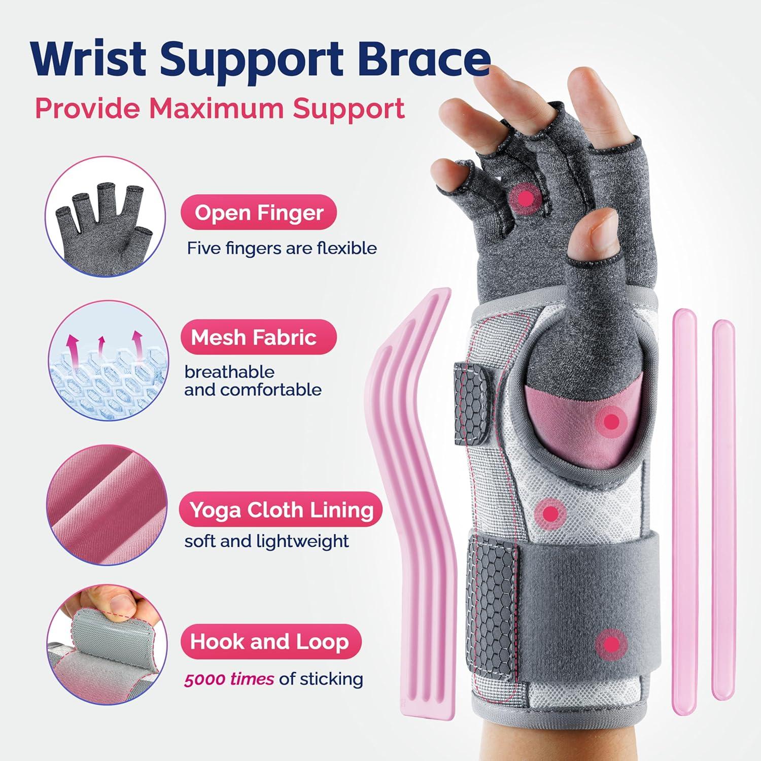 imageFEATOL Compression Arthritis Glove with Wrist Brace Comfortable Fingerless Carpal Tunnel Hand Gloves for Women Night Support Pain Relief for Rheumatoid Arthritis Work Typing  Right Hand MediumMedium