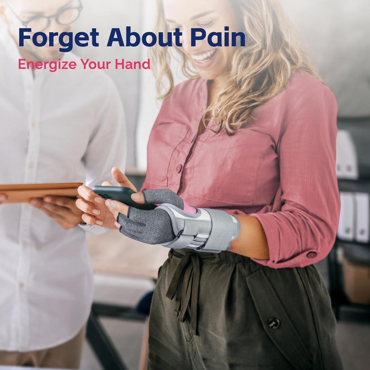 imageFEATOL Compression Arthritis Glove with Wrist Brace Comfortable Fingerless Carpal Tunnel Hand Gloves for Women Night Support Pain Relief for Rheumatoid Arthritis Work Typing  Right Hand MediumMedium
