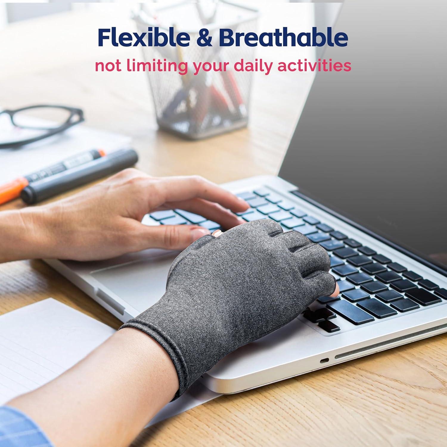imageFEATOL Compression Arthritis Glove with Wrist Brace Comfortable Fingerless Carpal Tunnel Hand Gloves for Women Night Support Pain Relief for Rheumatoid Arthritis Work Typing  Right Hand MediumLarge