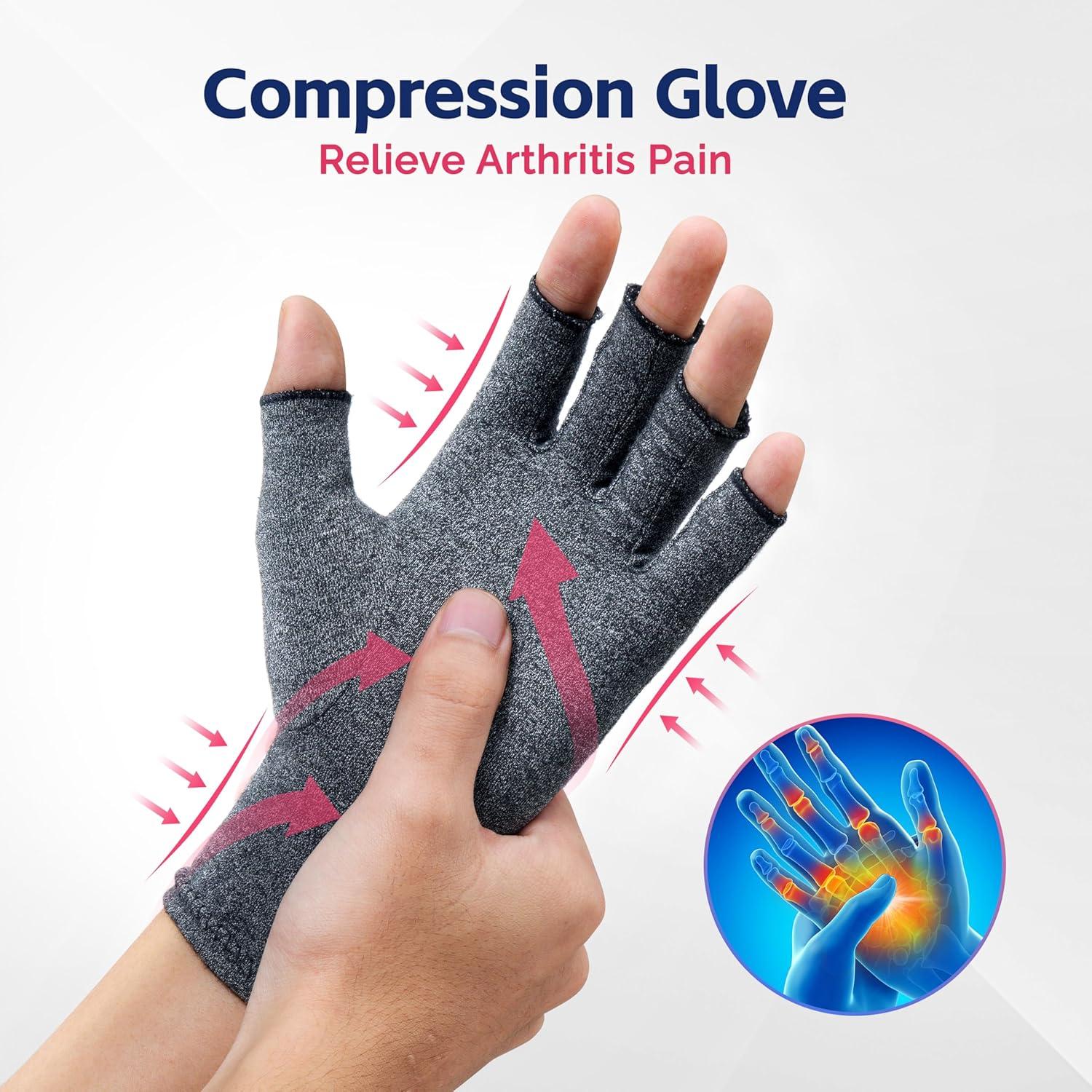 imageFEATOL Compression Arthritis Glove with Wrist Brace Comfortable Fingerless Carpal Tunnel Hand Gloves for Women Night Support Pain Relief for Rheumatoid Arthritis Work Typing  Right Hand MediumLarge