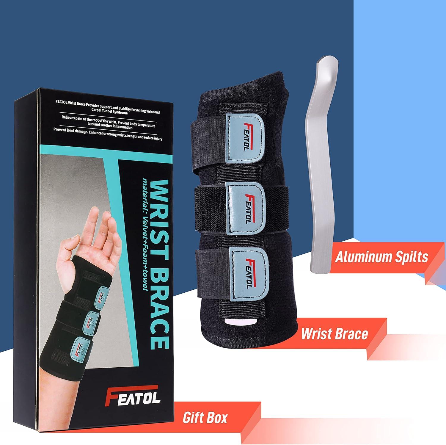 imageFEATOL Wrist Brace Hand Brace Carpal Tunnel Wrist Splint Night Support for Women Men Pain Relief Support Tendonitis Arthritis Sprain Right Hand SmallMediumMediumLarge Pack of 1