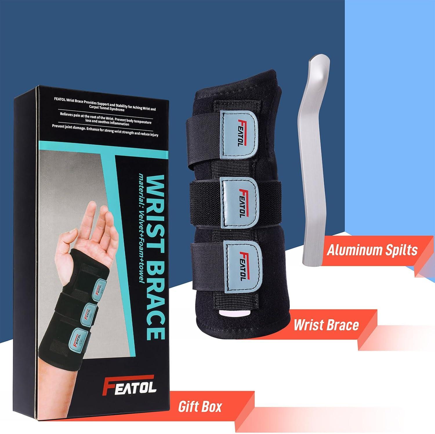 imageFEATOL Wrist Brace Hand Brace Carpal Tunnel Wrist Splint Night Support for Women Men Pain Relief Support Tendonitis Arthritis Sprain Right Hand SmallMediumSmallMedium Pack of 1