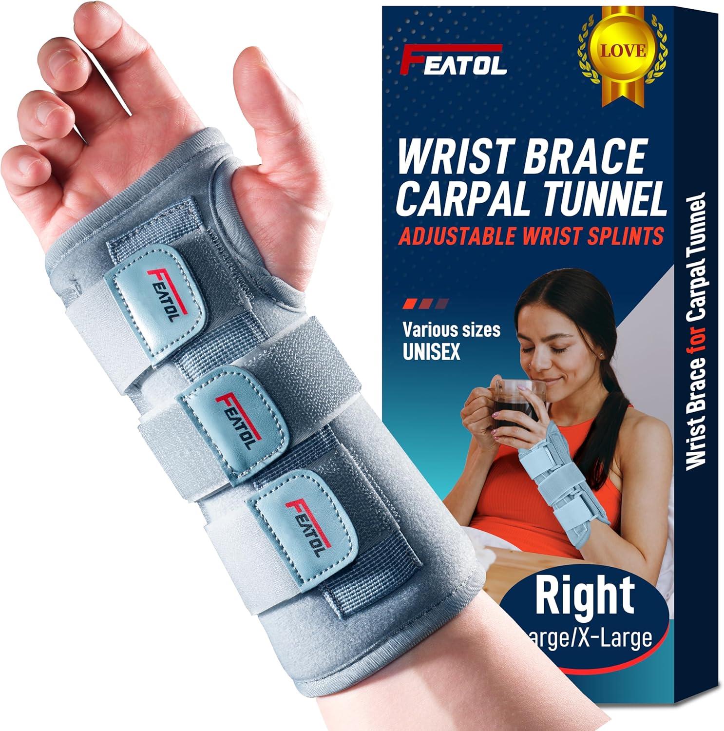 imageFEATOL Wrist Brace Hand Brace Carpal Tunnel Wrist Splint Night Support for Women Men Pain Relief Support Tendonitis Arthritis Sprain Right Hand SmallMediumSmallMedium Pack of 1