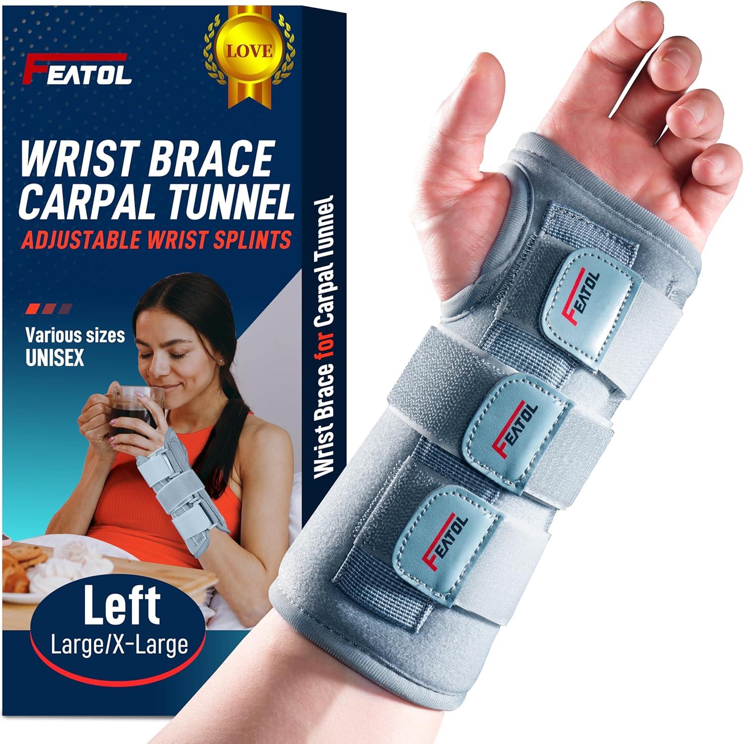 imageFEATOL Wrist Brace Hand Brace Carpal Tunnel Wrist Splint Night Support for Women Men Pain Relief Support Tendonitis Arthritis Sprain Right Hand SmallMediumSmallMedium Pack of 1