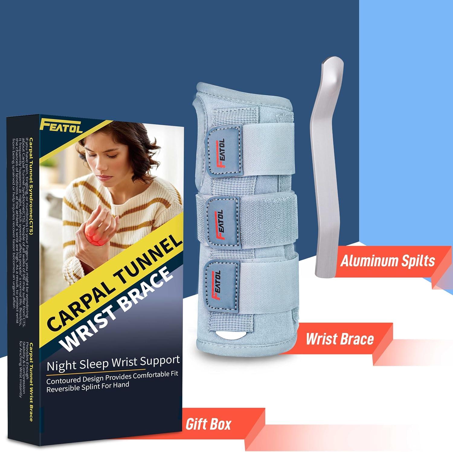 imageFEATOL Wrist Brace Hand Brace Carpal Tunnel Wrist Splint Night Support for Women Men Pain Relief Support Tendonitis Arthritis Sprain Right Hand SmallMediumLargeXLarge Pack of 1