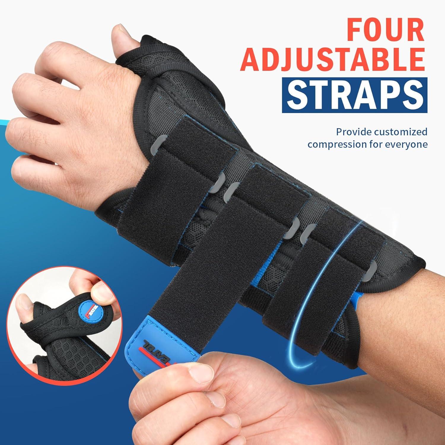 imageFEATOL 2 Pack Wrist Brace with Thumb Spica Splint for De Quervains Tenosynovitis Carpal Tunnel Tendonitis ArthritisThumb Brace for Pain ReliefLeft And Right HandMediumLargeBlack Blue