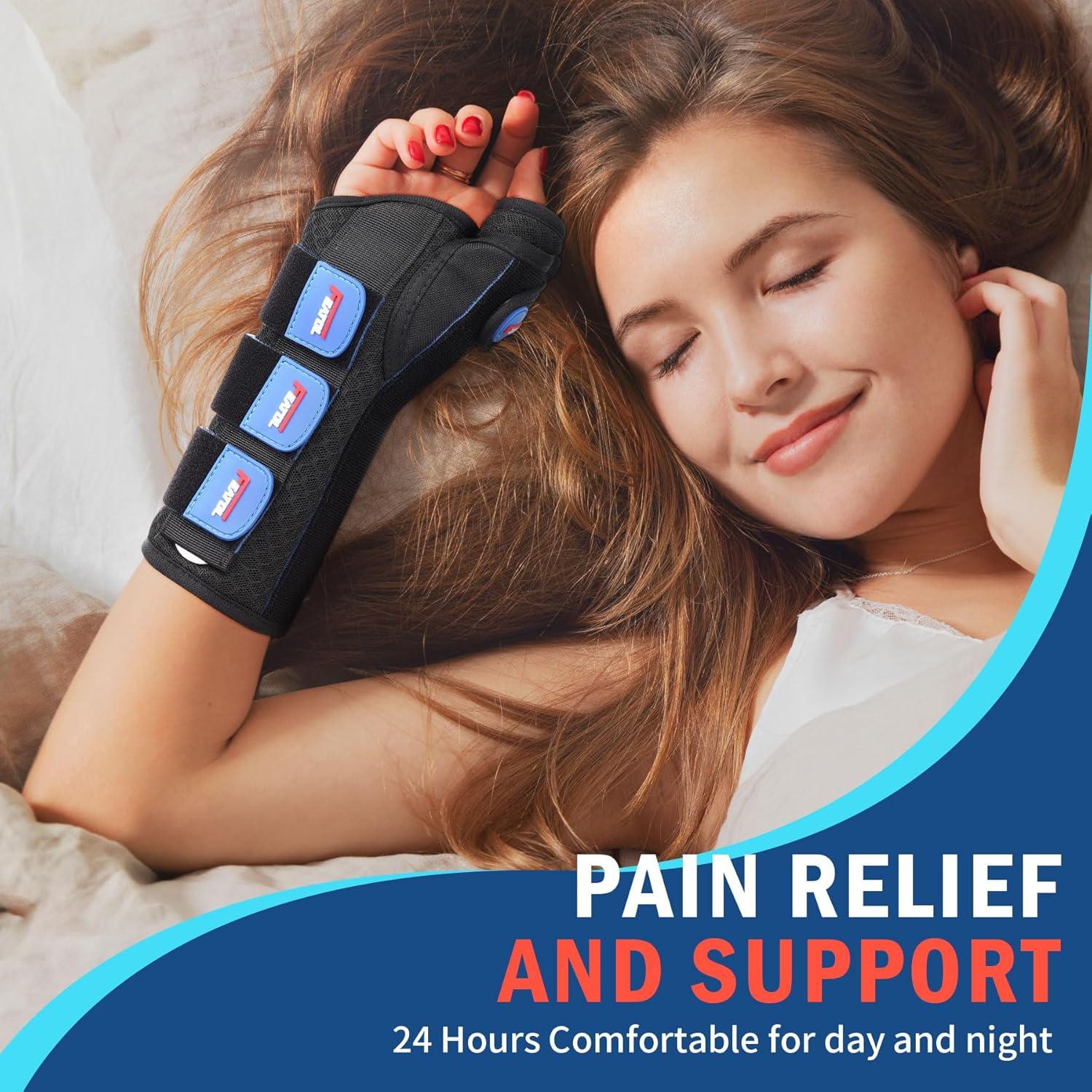 imageFEATOL 2 Pack Wrist Brace with Thumb Spica Splint for De Quervains Tenosynovitis Carpal Tunnel Tendonitis ArthritisThumb Brace for Pain ReliefLeft And Right HandMediumLargeBlack Blue