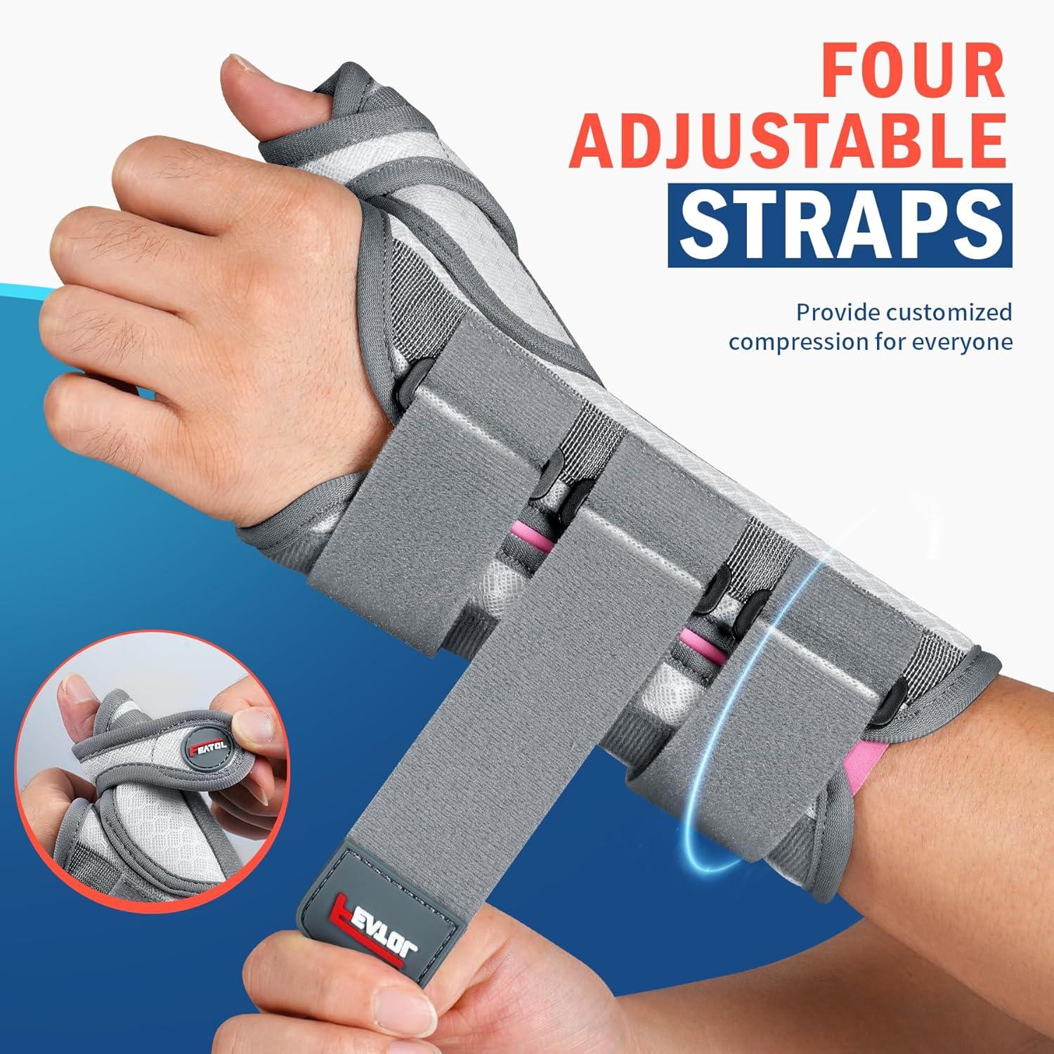 imageFEATOL 2 Pack Wrist Brace with Thumb Spica Splint for De Quervains Tenosynovitis Carpal Tunnel Tendonitis ArthritisThumb Brace for Pain ReliefLeft And Right HandMediumLargeWhite Pink