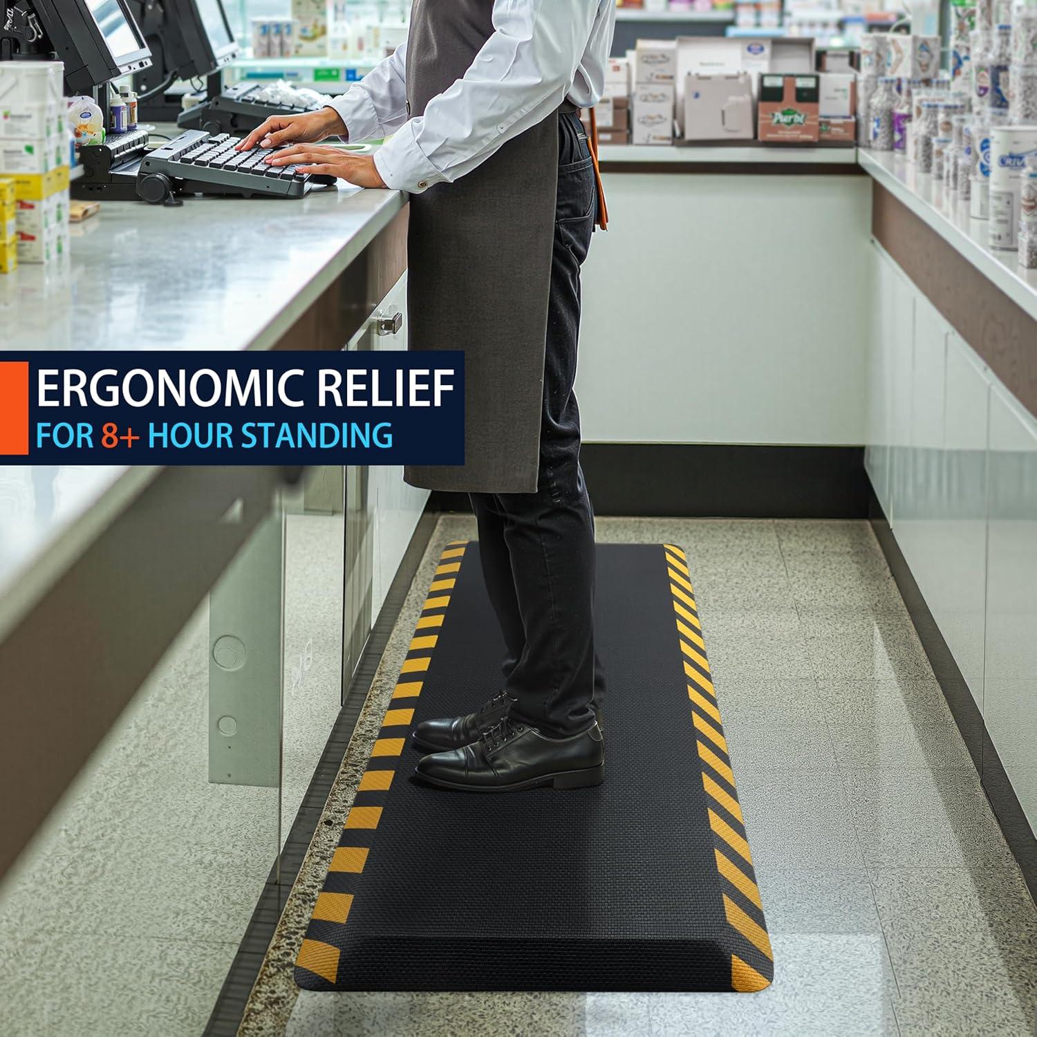imageFEATOL Anti Fatigue Mat Industrial Ergonomic Standing Floor Mat for Work for Stand Black with Yellow Border Safety 20quot x 39quotSupport for Leg ampamp Back PainYellow Border