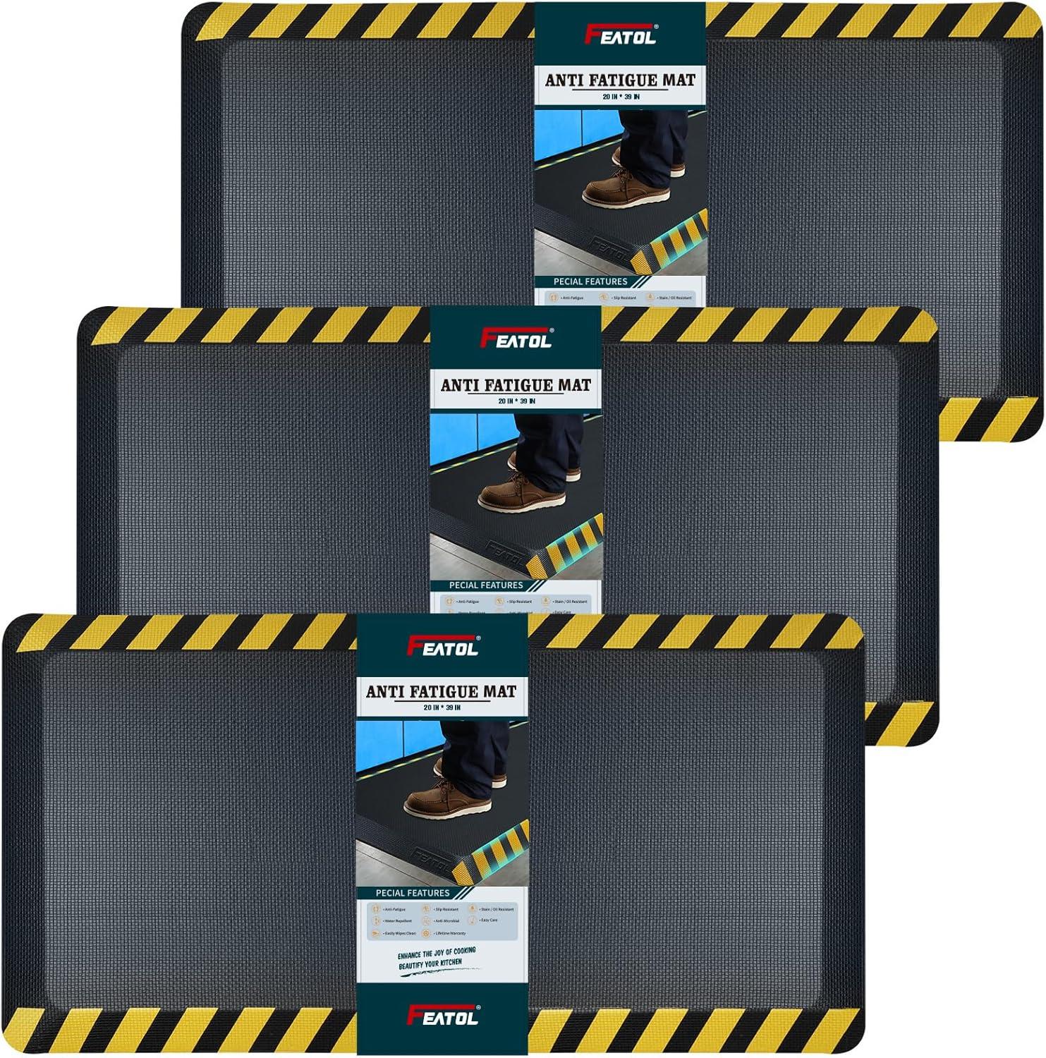 imageFEATOL Anti Fatigue Mat Industrial Ergonomic Standing Floor Mat for Work for Stand Black with Yellow Border Safety 20quot x 39quotSupport for Leg ampamp Back PainYellow Border