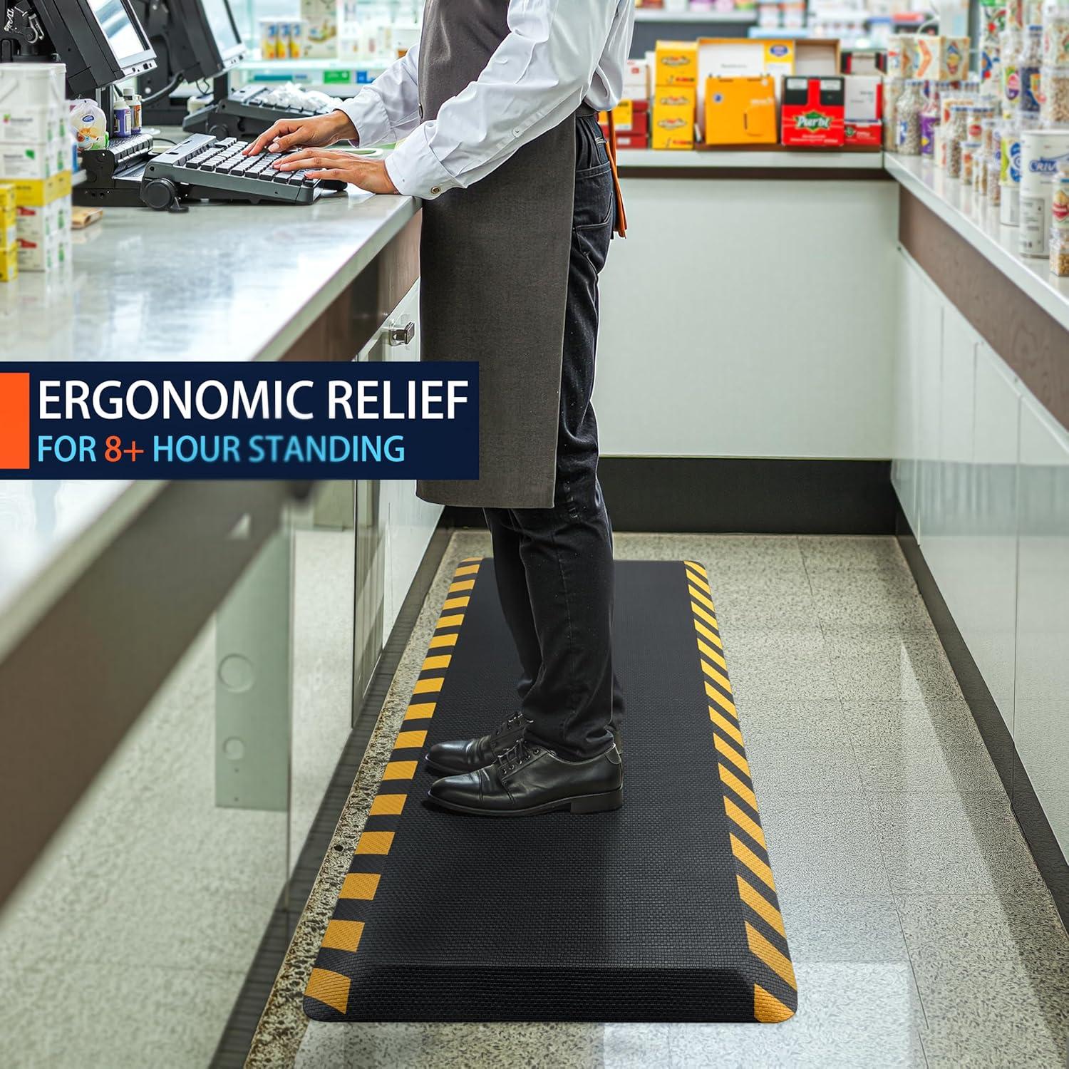 imageFEATOL Anti Fatigue Mat Industrial Ergonomic Standing Floor Mat for Work for Stand Black with Yellow Border Safety 20quot x 39quotSupport for Leg ampamp Back PainYellow Border