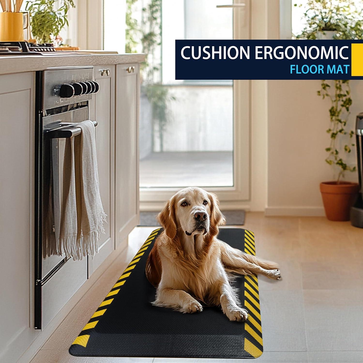imageFEATOL Anti Fatigue Mat Industrial Ergonomic Standing Floor Mat for Work for Stand Black with Yellow Border Safety 20quot x 39quotSupport for Leg ampamp Back PainYellow Border