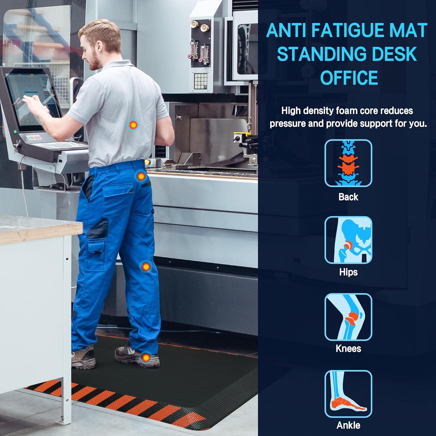 imageFEATOL Anti Fatigue Mat Industrial Ergonomic Standing Floor Mat for Work for Stand Black with Yellow Border Safety 20quot x 39quotSupport for Leg ampamp Back PainOrange Border