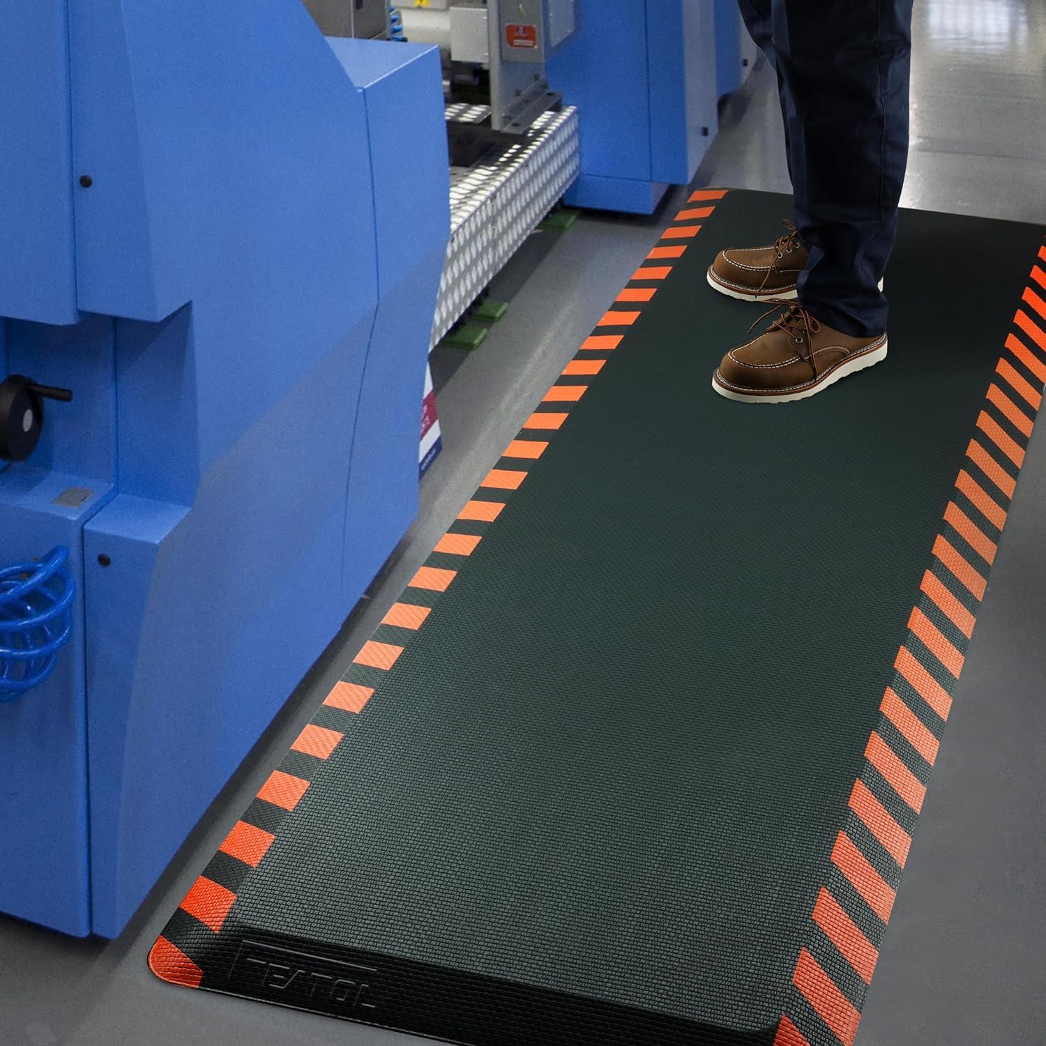 imageFEATOL Anti Fatigue Mat Industrial Ergonomic Standing Floor Mat for Work for Stand Black with Yellow Border Safety 20quot x 39quotSupport for Leg ampamp Back PainOrange Border