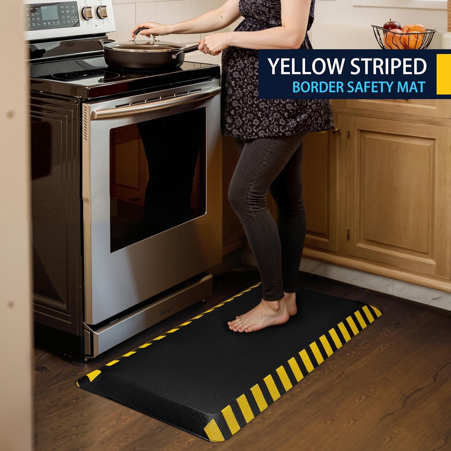imageFEATOL Anti Fatigue Mat Industrial Ergonomic Standing Floor Mat for Work for Stand Black with Yellow Border Safety 20quot x 39quotSupport for Leg ampamp Back PainYellow Border
