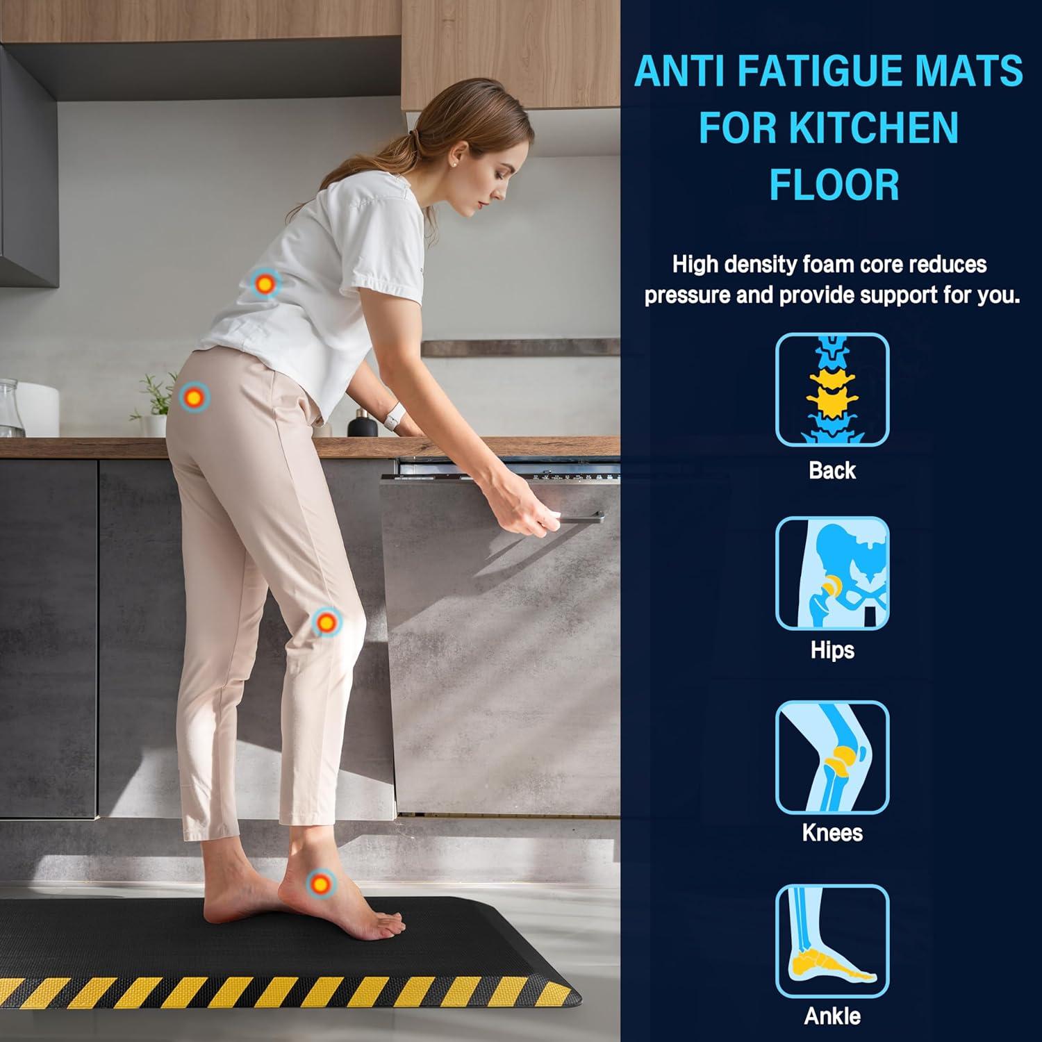 imageFEATOL Anti Fatigue Mat Industrial Ergonomic Standing Floor Mat for Work for Stand Black with Yellow Border Safety 20quot x 39quotSupport for Leg ampamp Back PainYellow Border