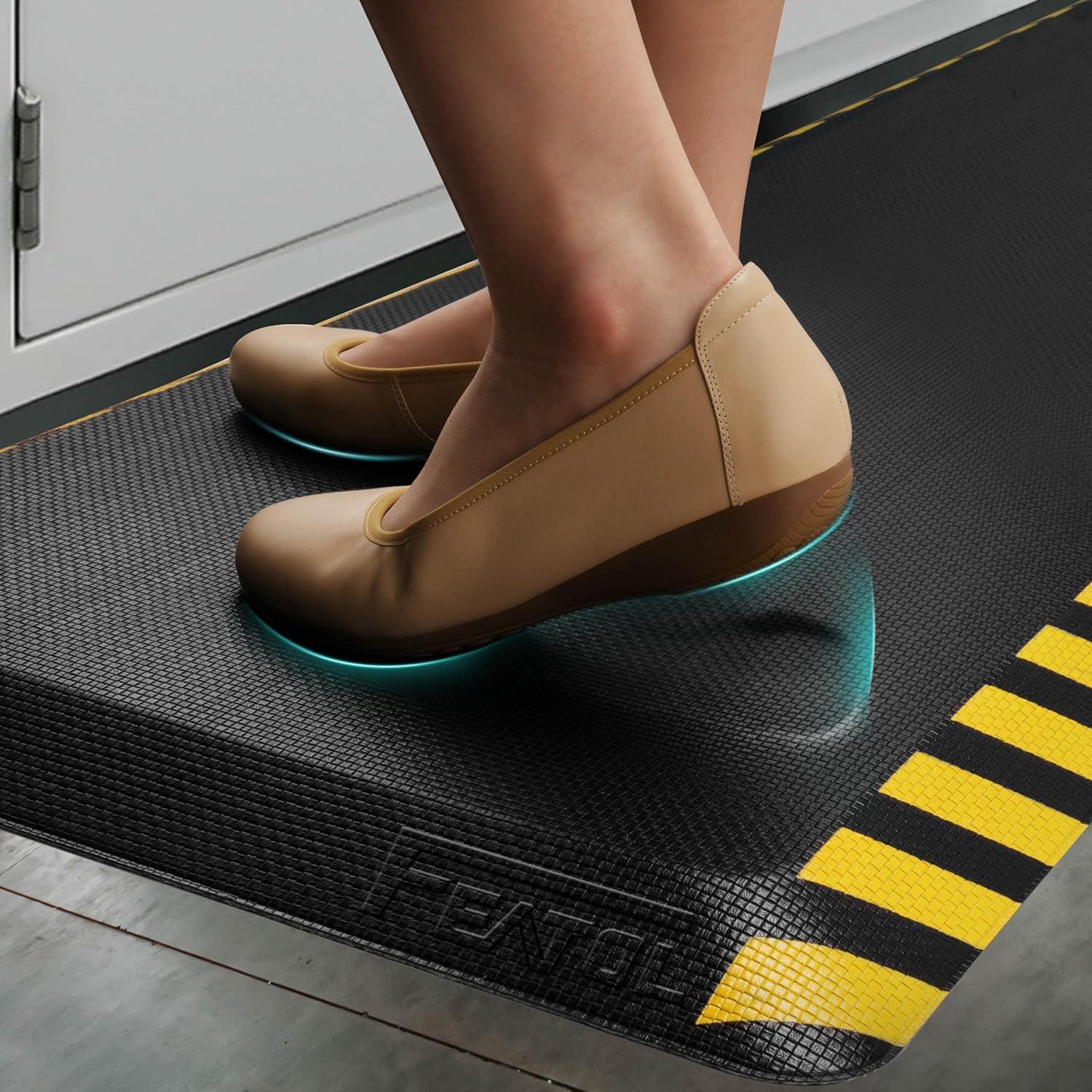 imageFEATOL Anti Fatigue Mat Industrial Ergonomic Standing Floor Mat for Work for Stand Black with Yellow Border Safety 20quot x 39quotSupport for Leg ampamp Back PainYellow Border