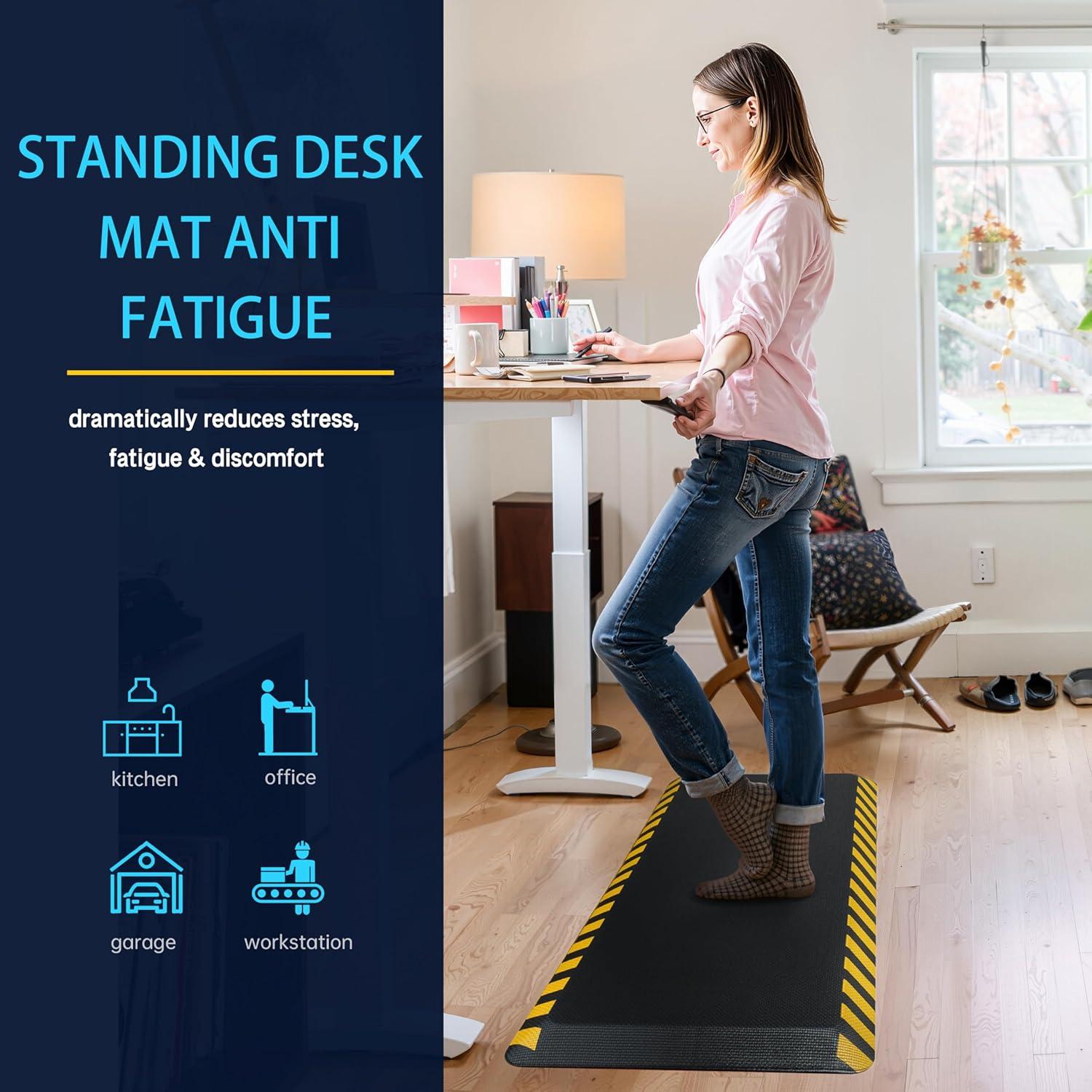 imageFEATOL Anti Fatigue Mat Industrial Ergonomic Standing Floor Mat for Work for Stand Black with Yellow Border Safety 20quot x 39quotSupport for Leg ampamp Back PainYellow Border