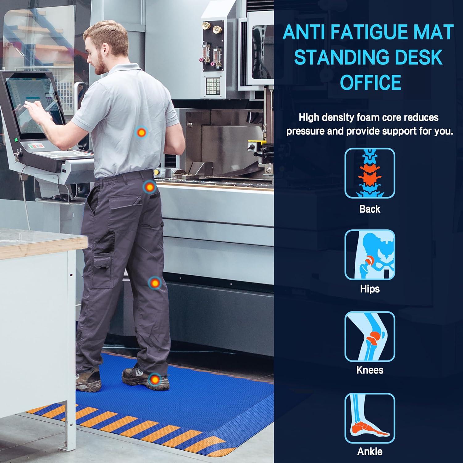 imageFEATOL Anti Fatigue Mat Industrial Ergonomic Standing Floor Mat for Work for Stand Black with Yellow Border Safety 20quot x 39quotSupport for Leg ampamp Back PainBlue With Yellow Border