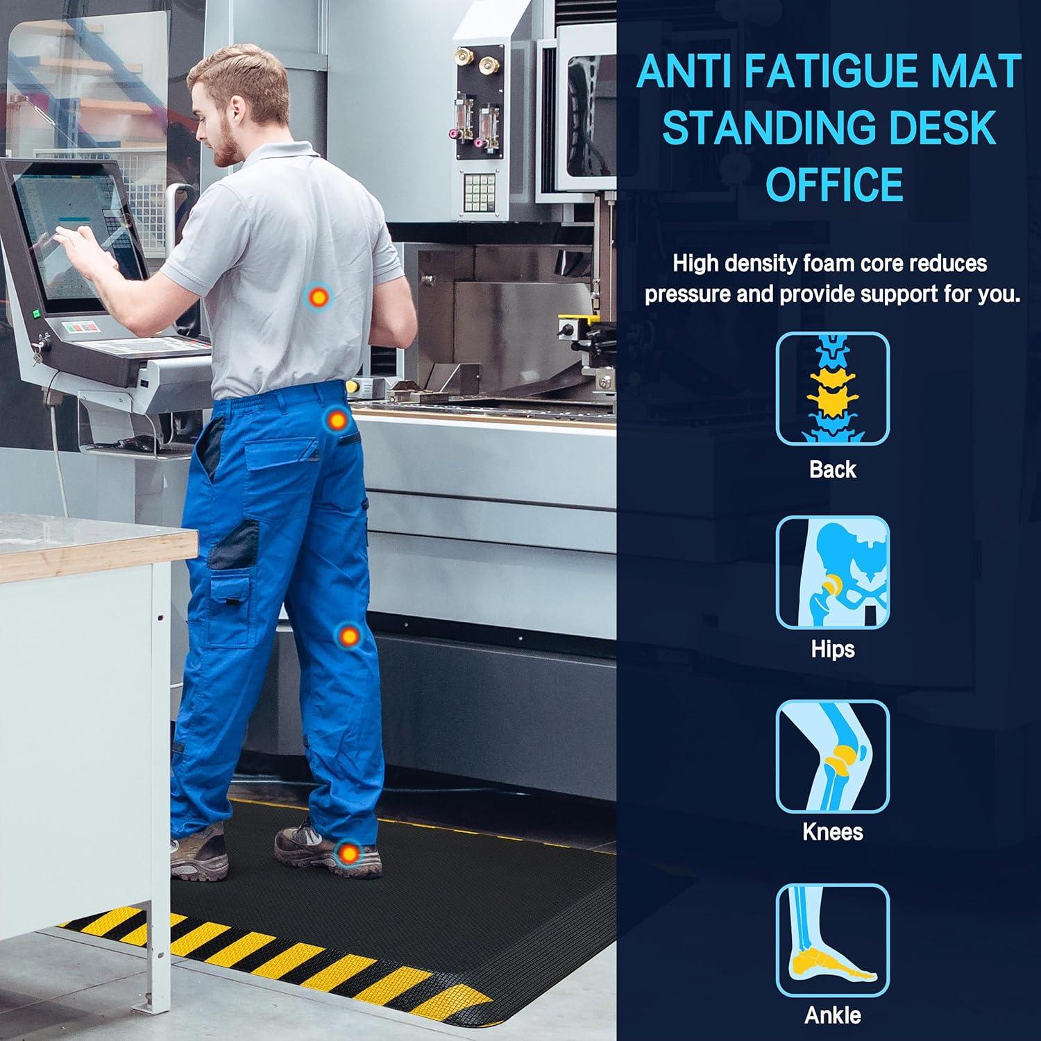 imageFEATOL Anti Fatigue Mat Industrial Ergonomic Standing Floor Mat for Work for Stand Black with Yellow Border Safety 20quot x 39quotSupport for Leg ampamp Back PainYellow Border