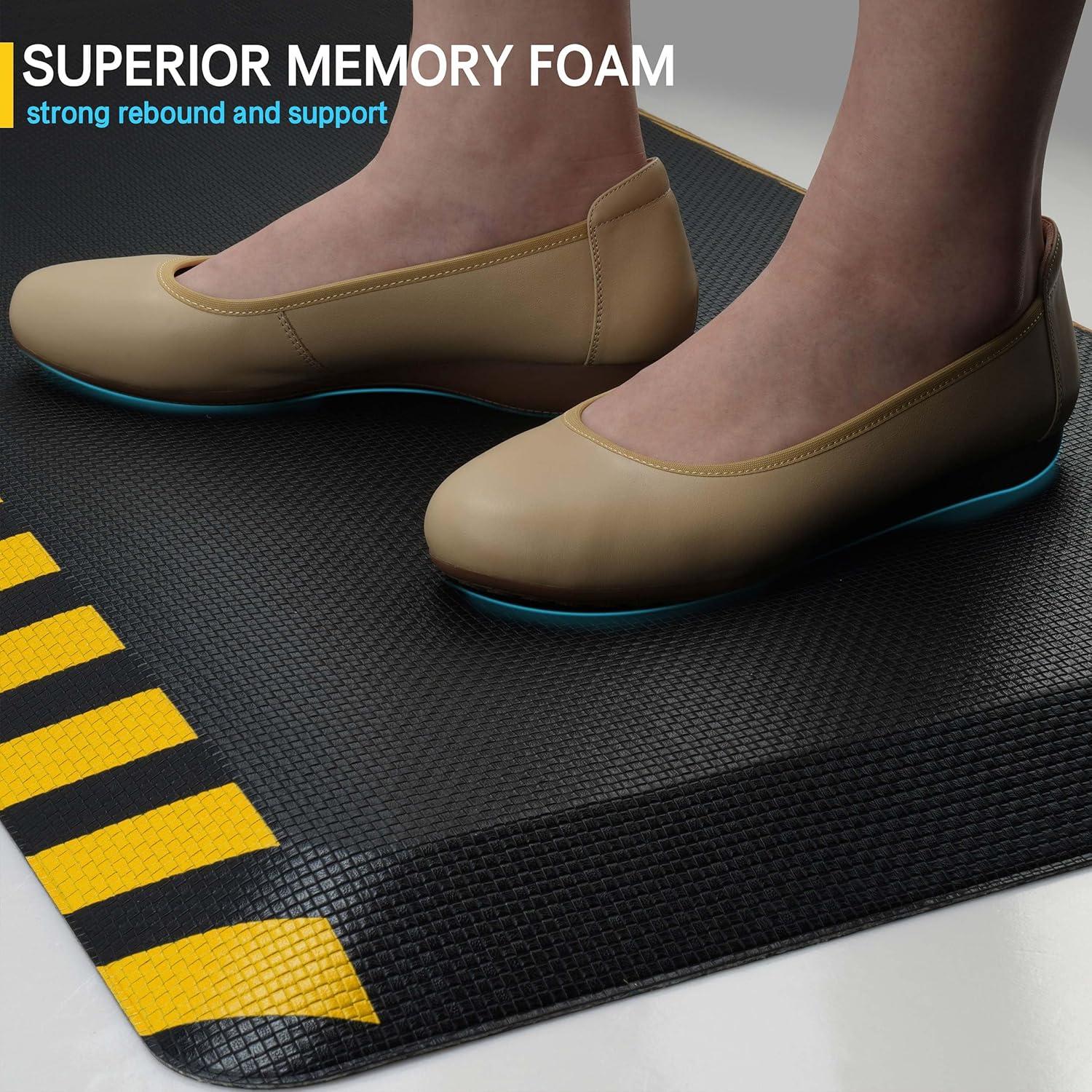 imageFEATOL Anti Fatigue Mat Industrial Ergonomic Standing Floor Mat for Work for Stand Black with Yellow Border Safety 20quot x 39quotSupport for Leg ampamp Back PainYellow Border