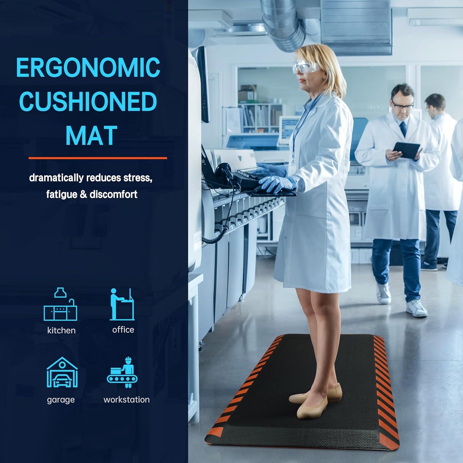 imageFEATOL Anti Fatigue Mat Industrial Ergonomic Standing Floor Mat for Work for Stand Black with Yellow Border Safety 20quot x 39quotSupport for Leg ampamp Back PainOrange Border