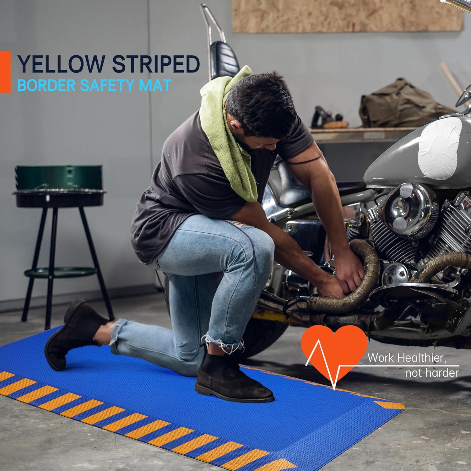 imageFEATOL Anti Fatigue Mat Industrial Ergonomic Standing Floor Mat for Work for Stand Black with Yellow Border Safety 20quot x 39quotSupport for Leg ampamp Back PainBlue With Yellow Border