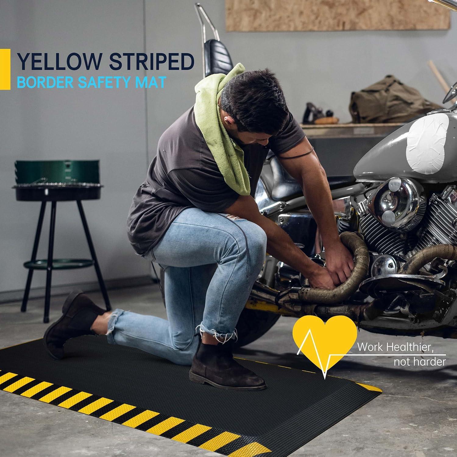 imageFEATOL Anti Fatigue Mat Industrial Ergonomic Standing Floor Mat for Work for Stand Black with Yellow Border Safety 20quot x 39quotSupport for Leg ampamp Back PainYellow Border