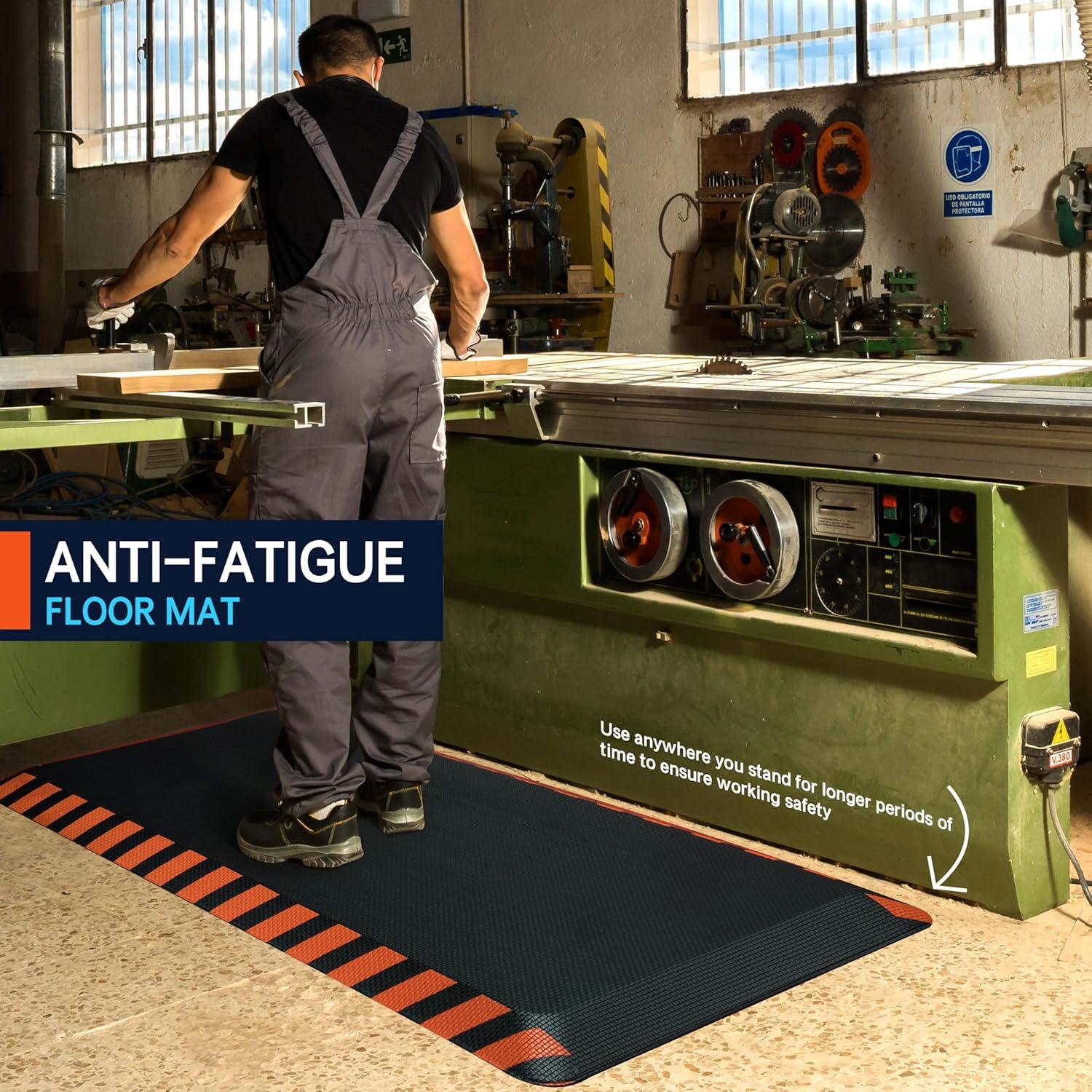 imageFEATOL Anti Fatigue Mat Industrial Ergonomic Standing Floor Mat for Work for Stand Black with Yellow Border Safety 20quot x 39quotSupport for Leg ampamp Back PainOrange Border