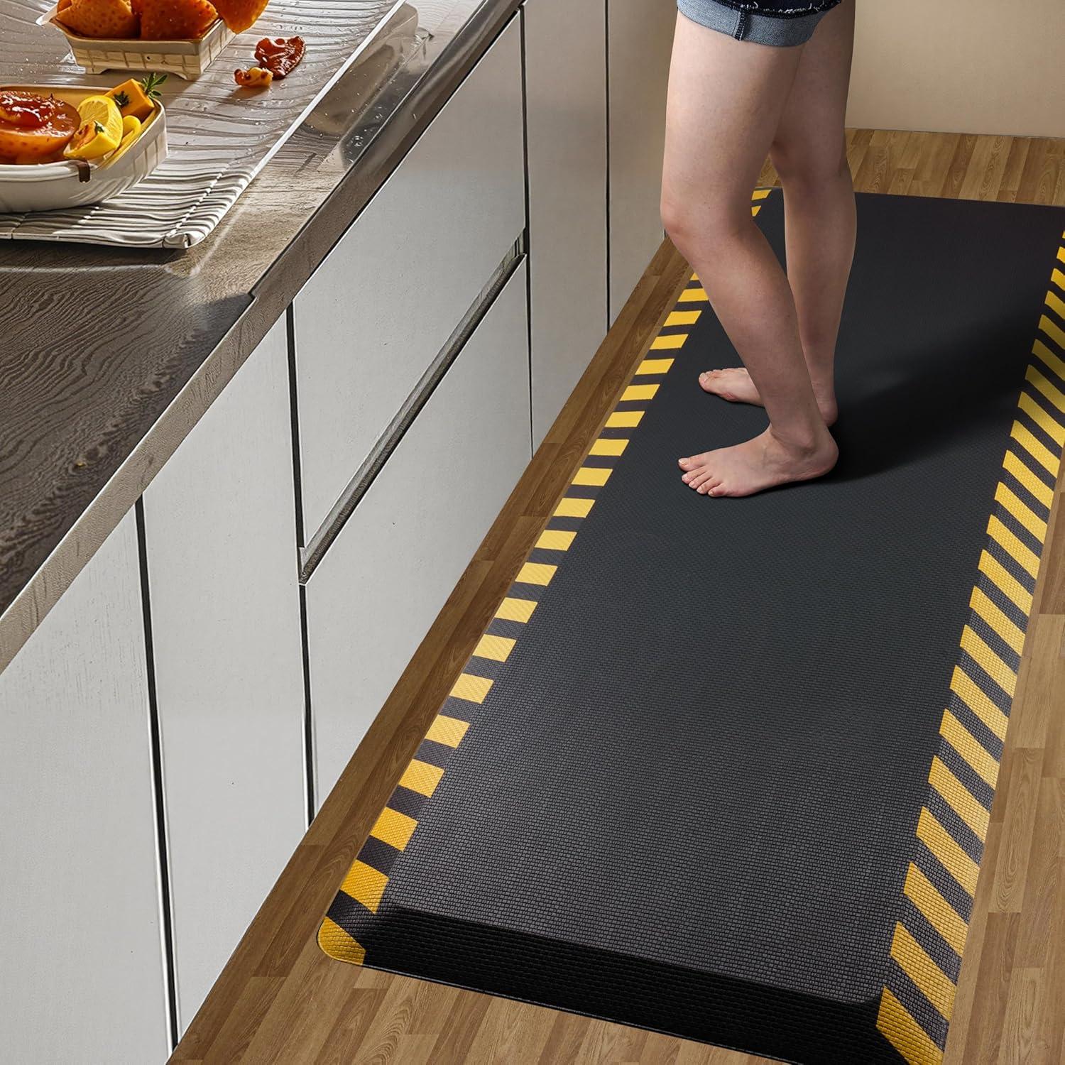 imageFEATOL Anti Fatigue Mat Industrial Ergonomic Standing Floor Mat for Work for Stand Black with Yellow Border Safety 20quot x 39quotSupport for Leg ampamp Back PainYellow Border