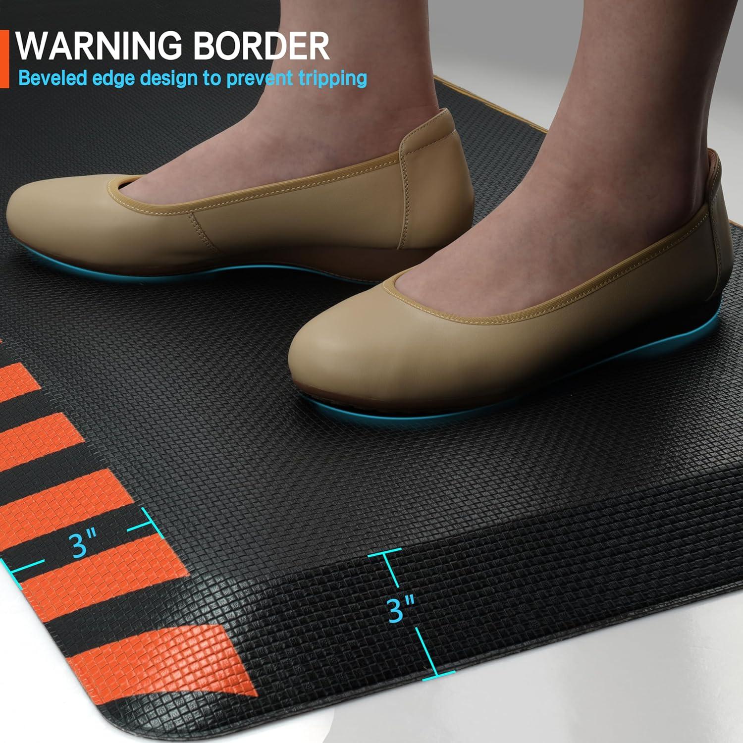 imageFEATOL Anti Fatigue Mat Industrial Ergonomic Standing Floor Mat for Work for Stand Black with Yellow Border Safety 20quot x 39quotSupport for Leg ampamp Back PainOrange Border