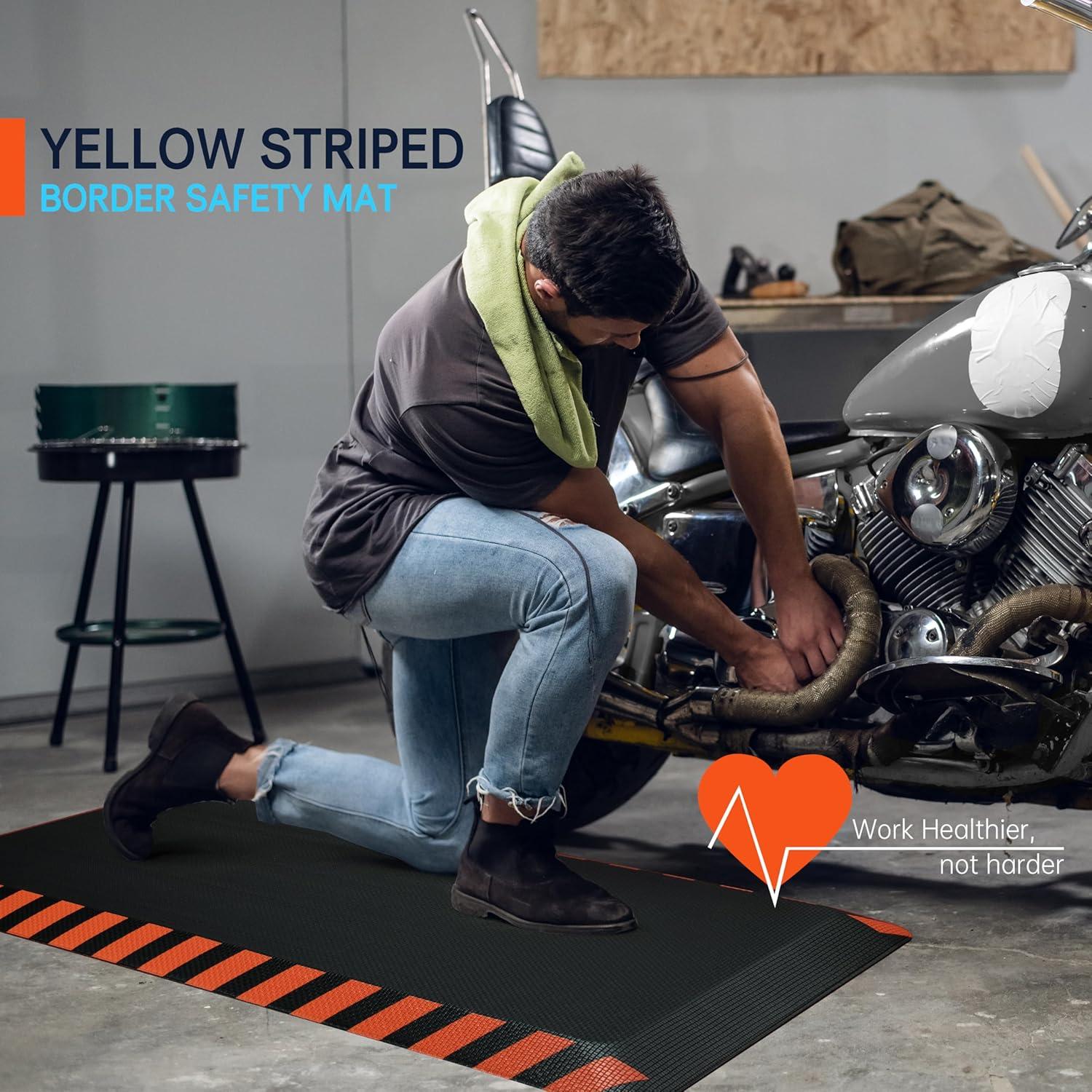 imageFEATOL Anti Fatigue Mat Industrial Ergonomic Standing Floor Mat for Work for Stand Black with Yellow Border Safety 20quot x 39quotSupport for Leg ampamp Back PainOrange Border
