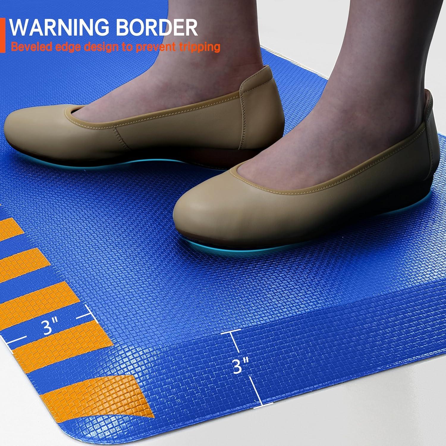 imageFEATOL Anti Fatigue Mat Industrial Ergonomic Standing Floor Mat for Work for Stand Black with Yellow Border Safety 20quot x 39quotSupport for Leg ampamp Back PainBlue With Yellow Border
