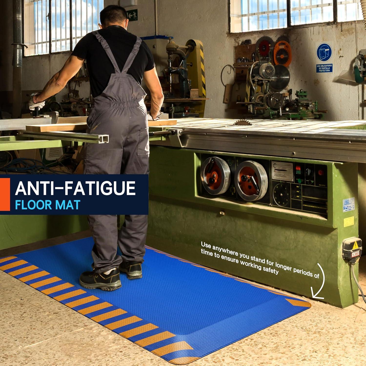 imageFEATOL Anti Fatigue Mat Industrial Ergonomic Standing Floor Mat for Work for Stand Black with Yellow Border Safety 20quot x 39quotSupport for Leg ampamp Back PainBlue With Yellow Border