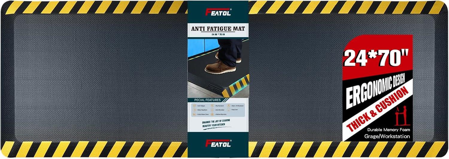 imageFEATOL Anti Fatigue Mat Industrial Ergonomic Standing Floor Mat for Work for Stand Black with Yellow Border Safety 20quot x 39quotSupport for Leg ampamp Back PainYellow Border